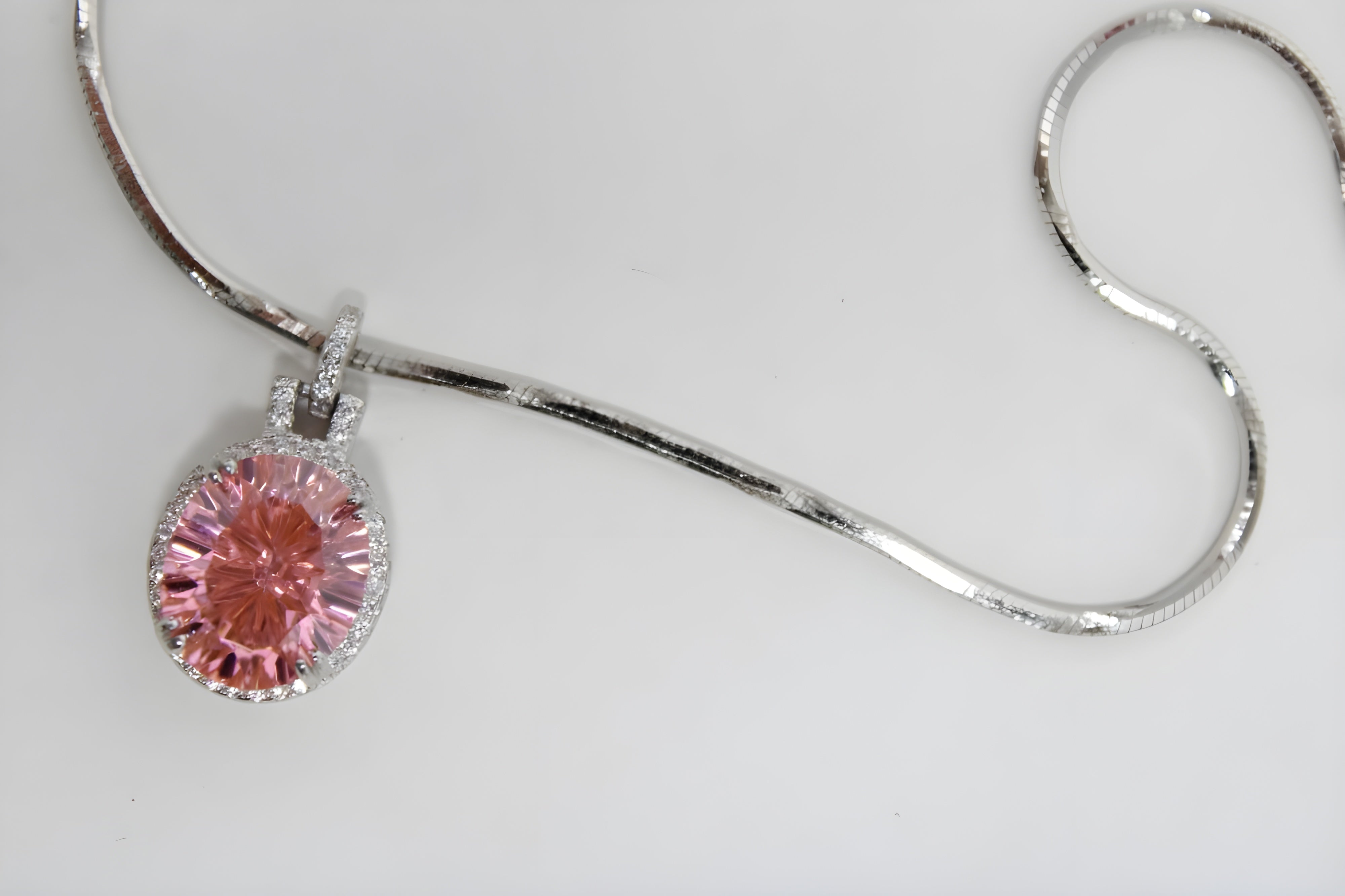 Elegance Pink Oval Halo Pendant in Sterling Silver