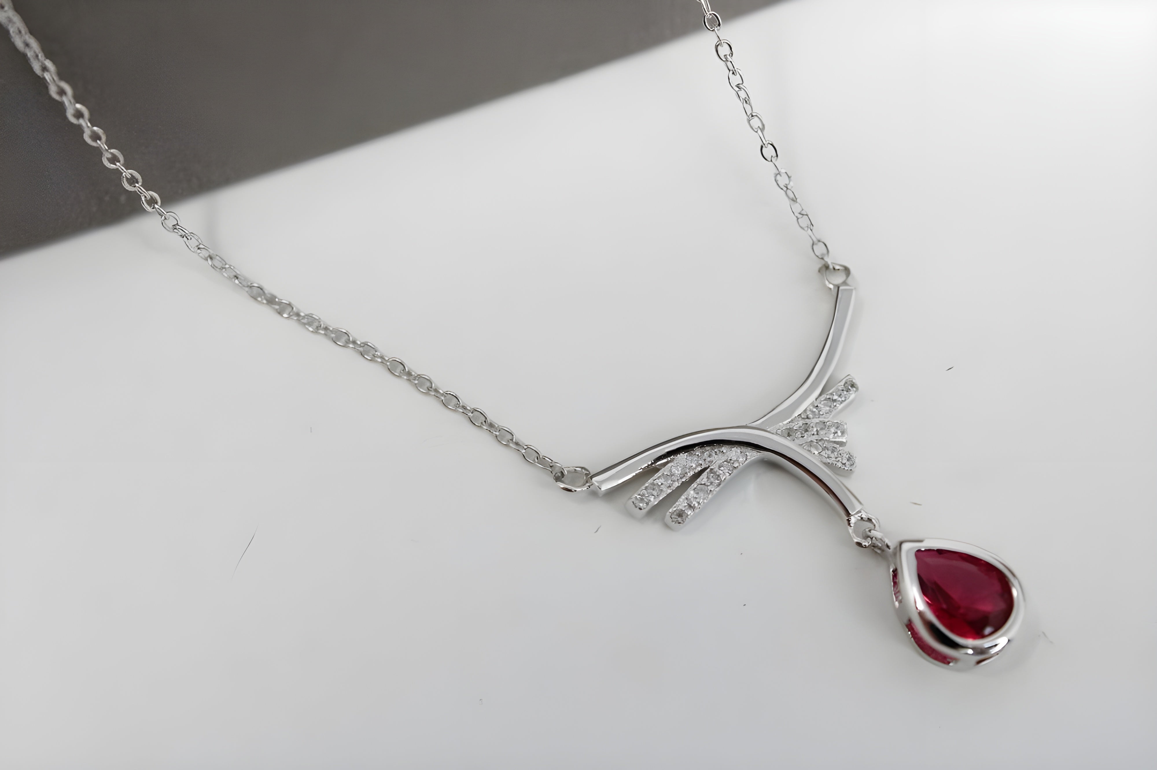 VeeLux Premium Crimson Crystal Sterling Necklace