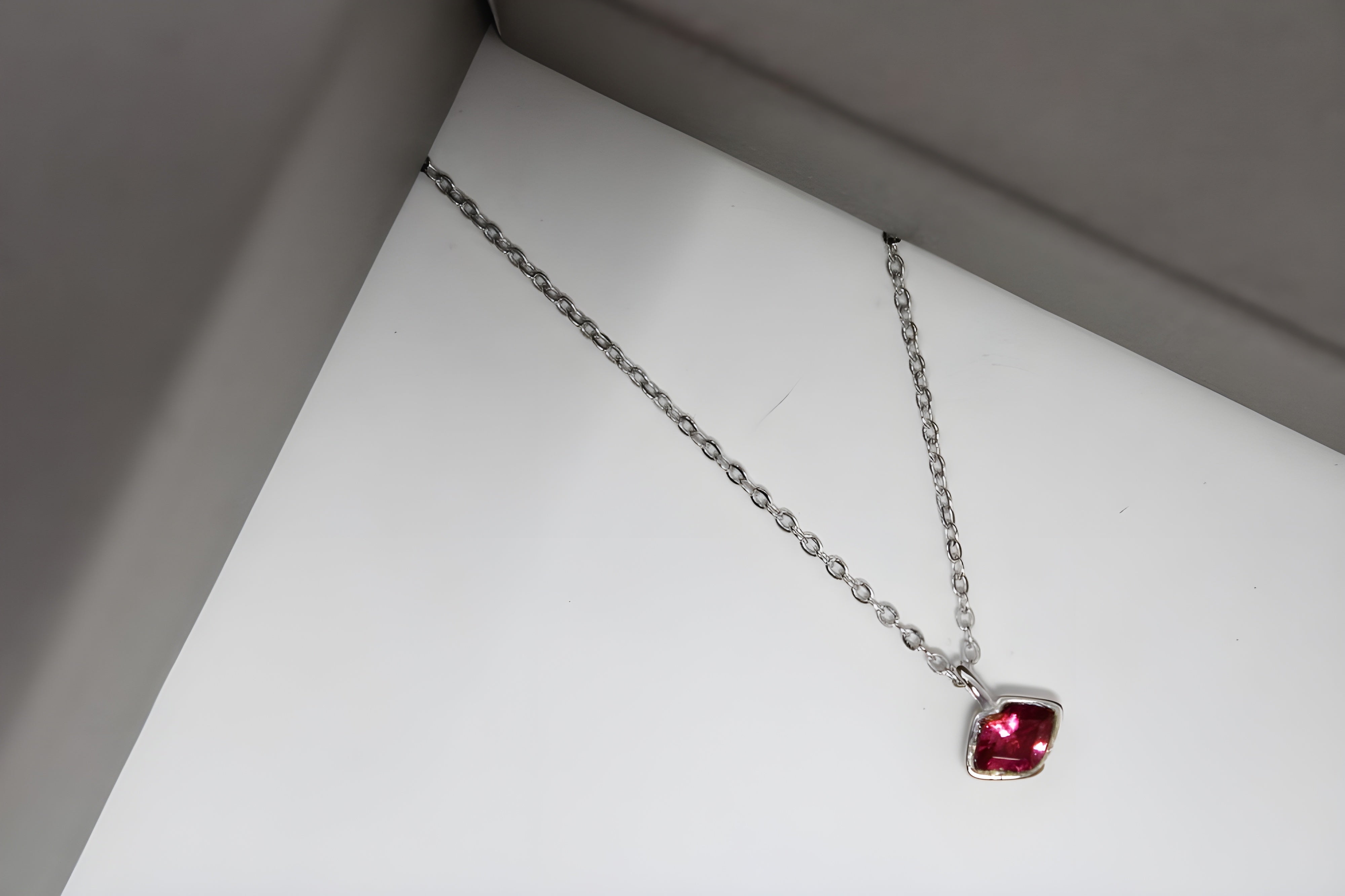 Elegant Ruby VeeLux Crystal Pendant in Sterling Silver