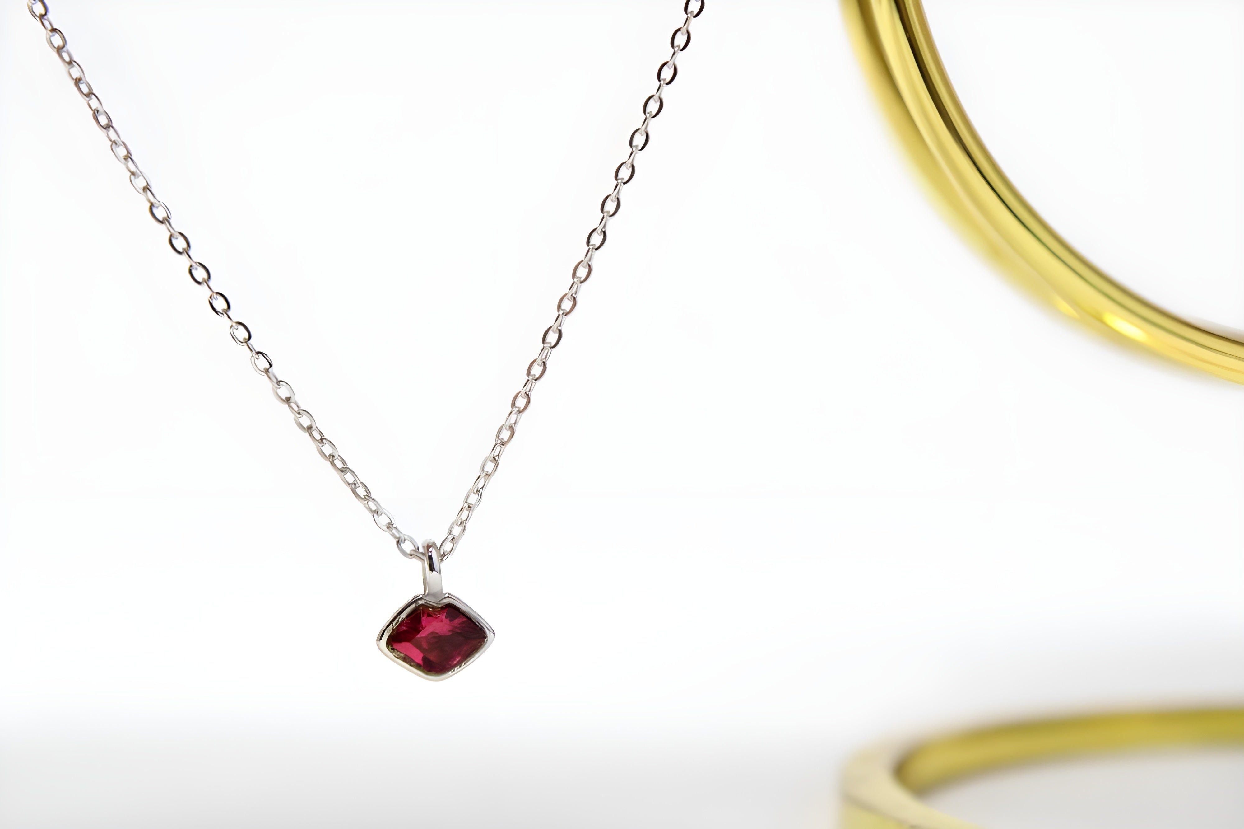 Elegant Ruby VeeLux Crystal Pendant in Sterling Silver