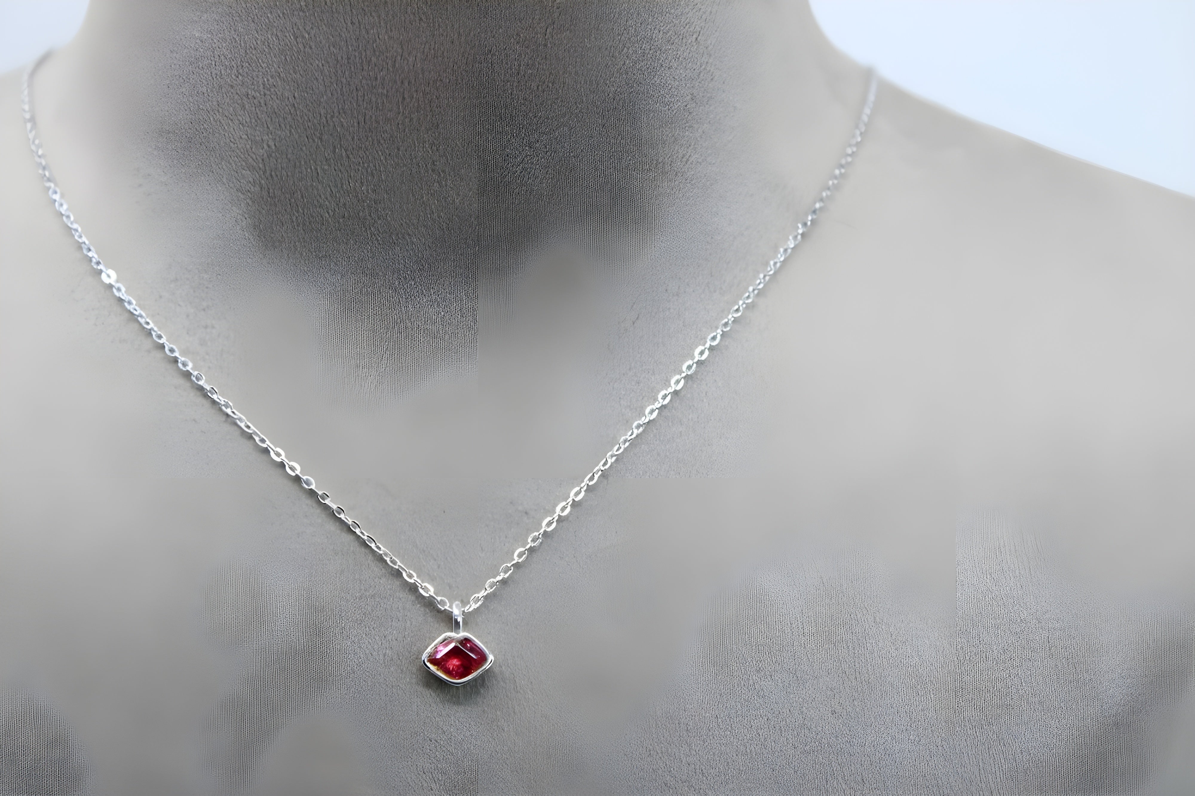 Elegant Ruby VeeLux Crystal Pendant in Sterling Silver