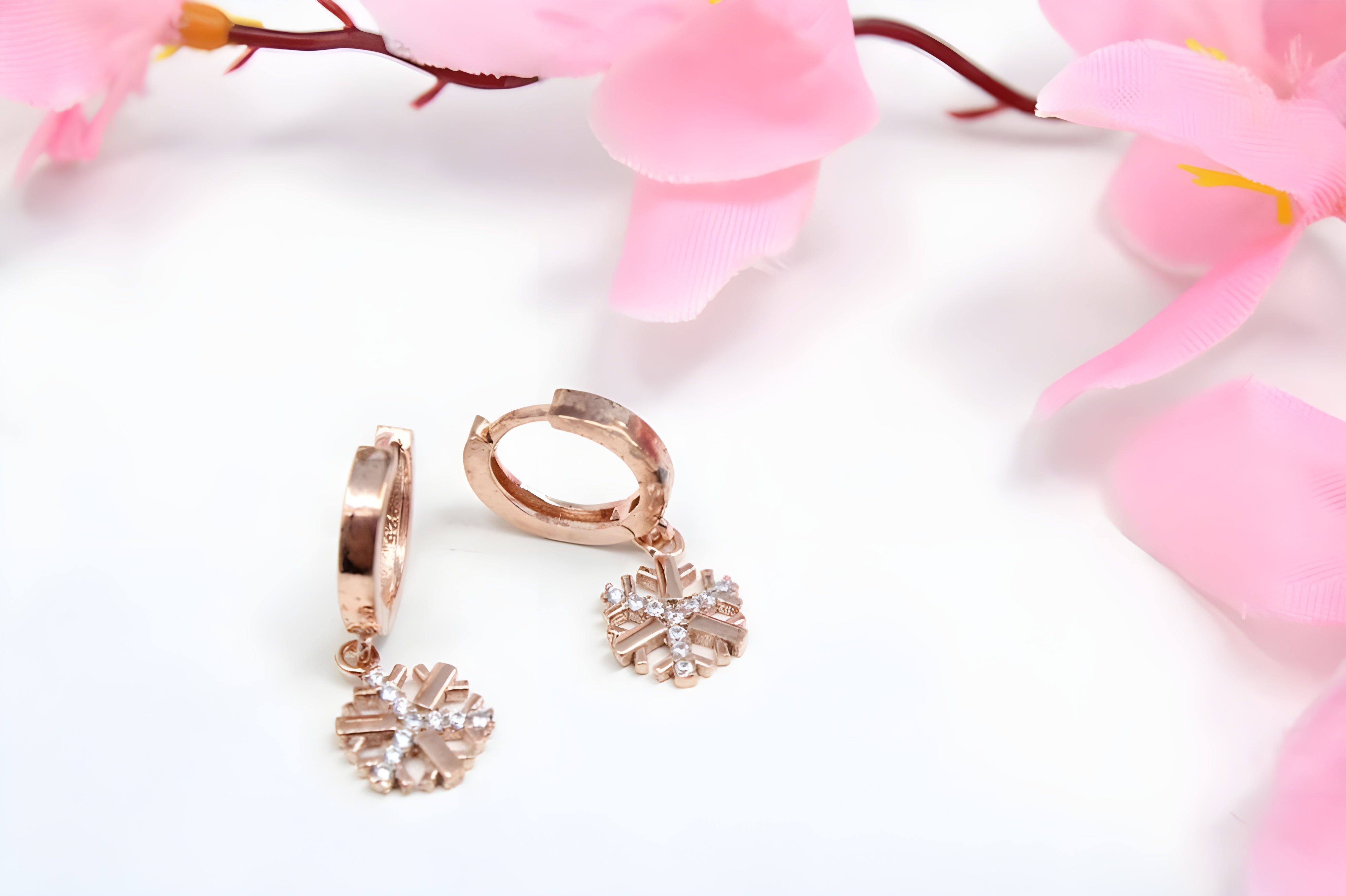 Gilded Blossom 92.5 Sterling Silver with Copper Gold Pretty Pink Flower Earrings