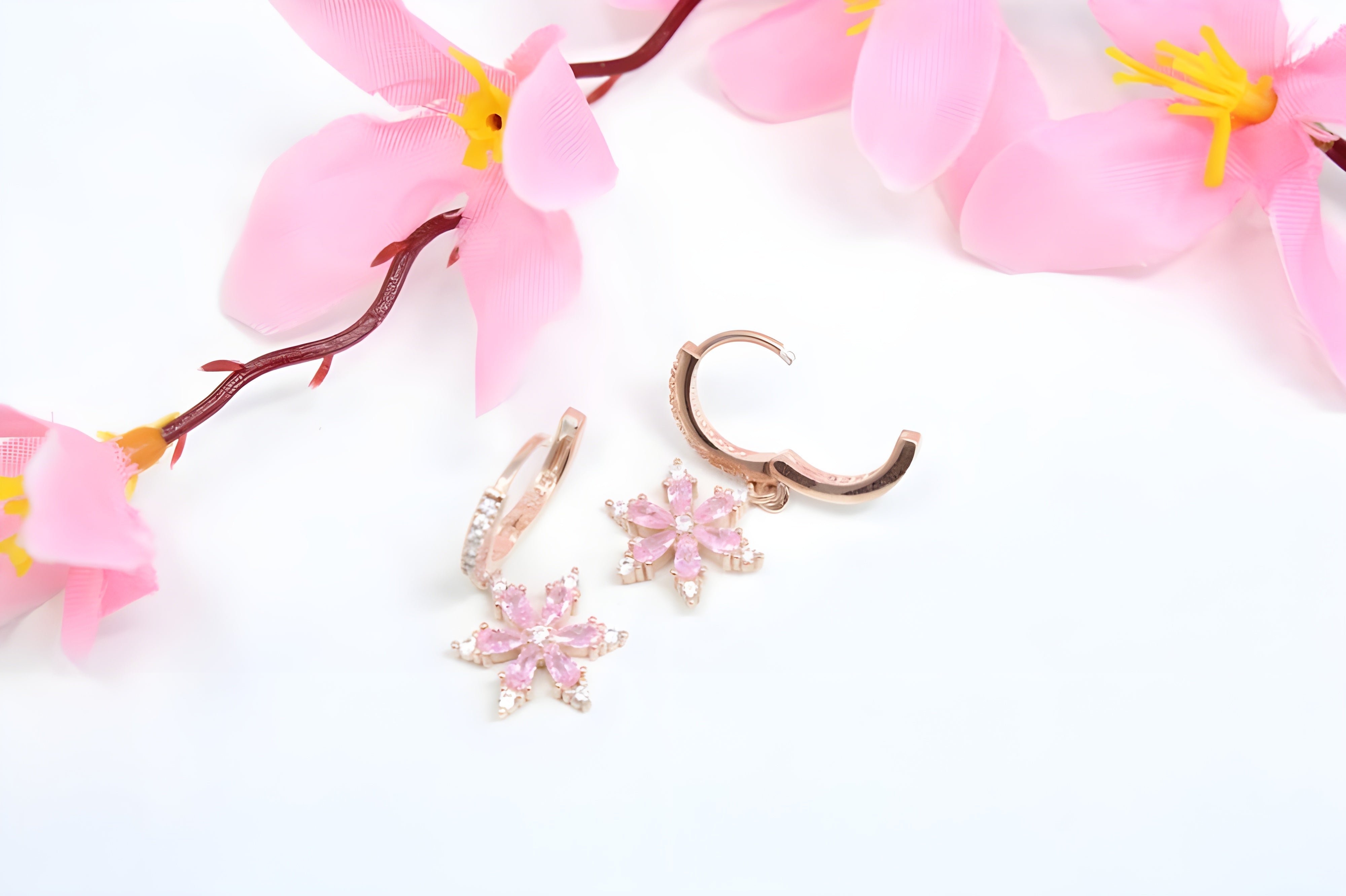 VeeLux Premium Crystal Blossom 92.5 Sterling Silver with Copper Gold Pink Earrings