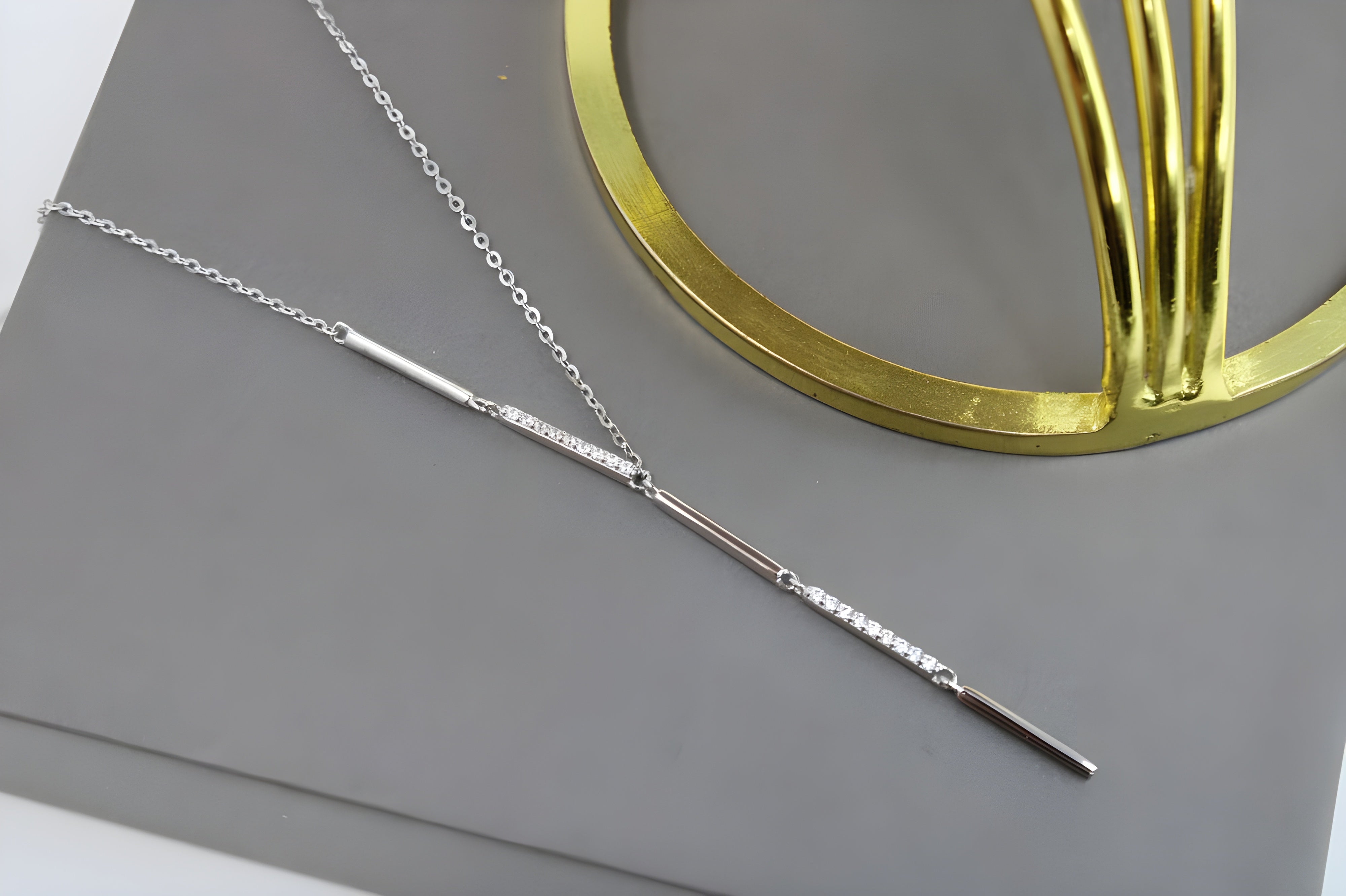 Sleek Vertical Bar VeeLux Crystal Pendant Necklace