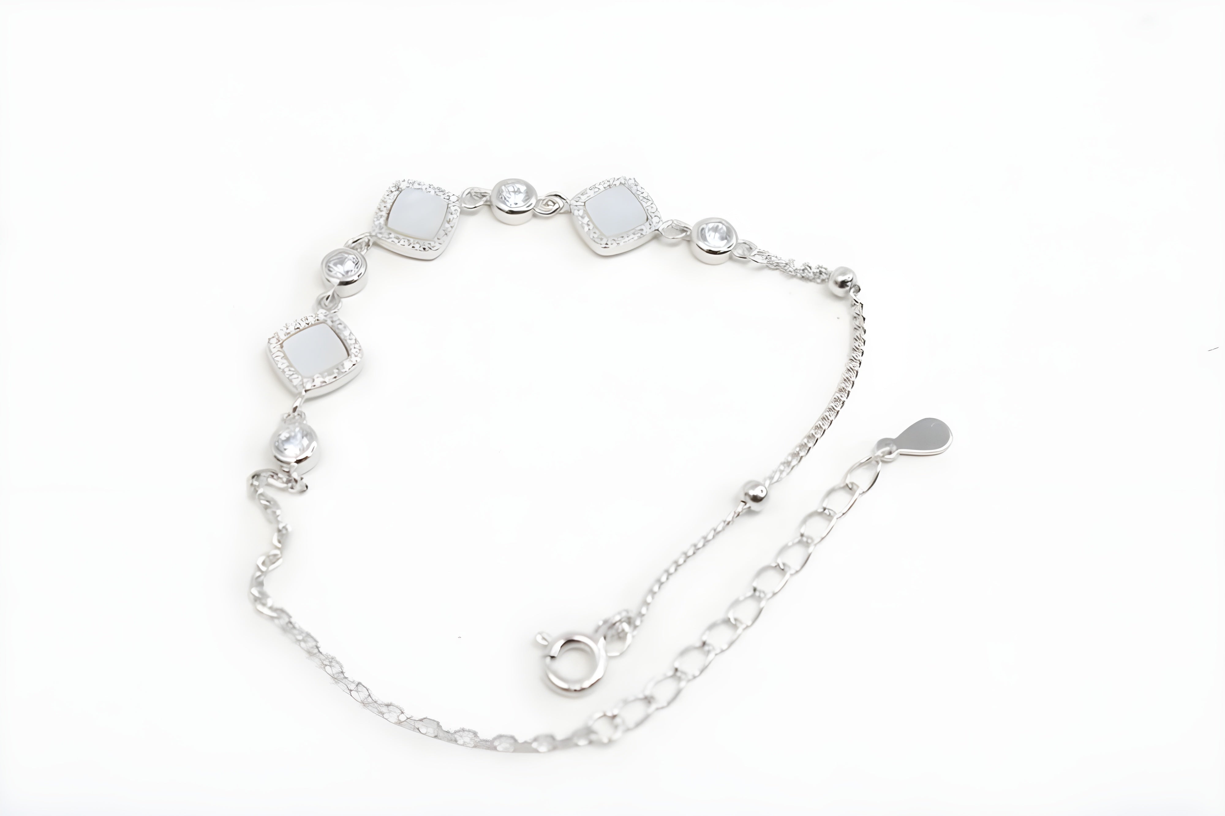 Sterling Silver VeeLux Premium Crystal Sleek Elegance White Bracelet