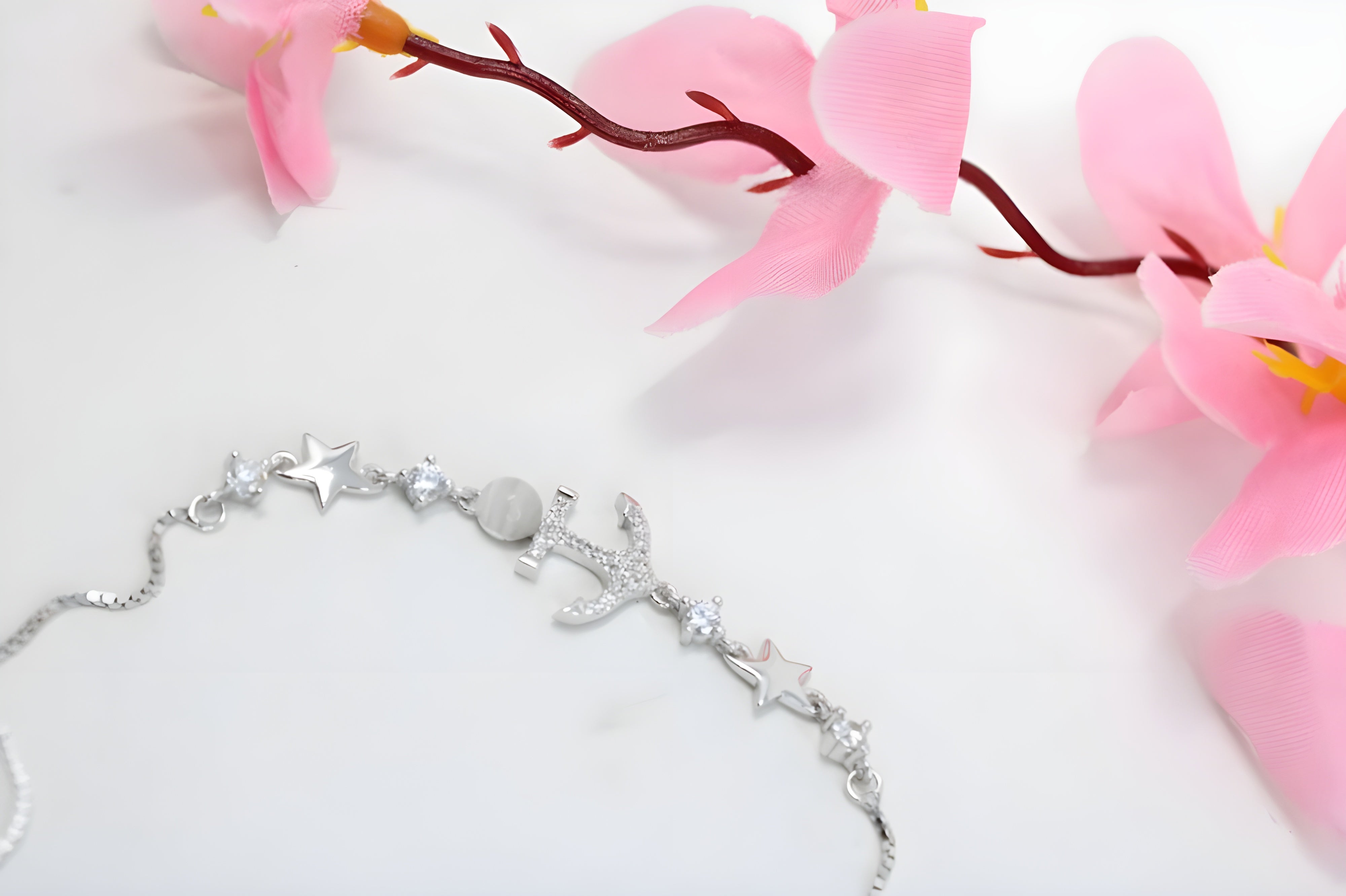 Sterling Silver Swarovski Crystal Shining Moon and Stars Bracelet