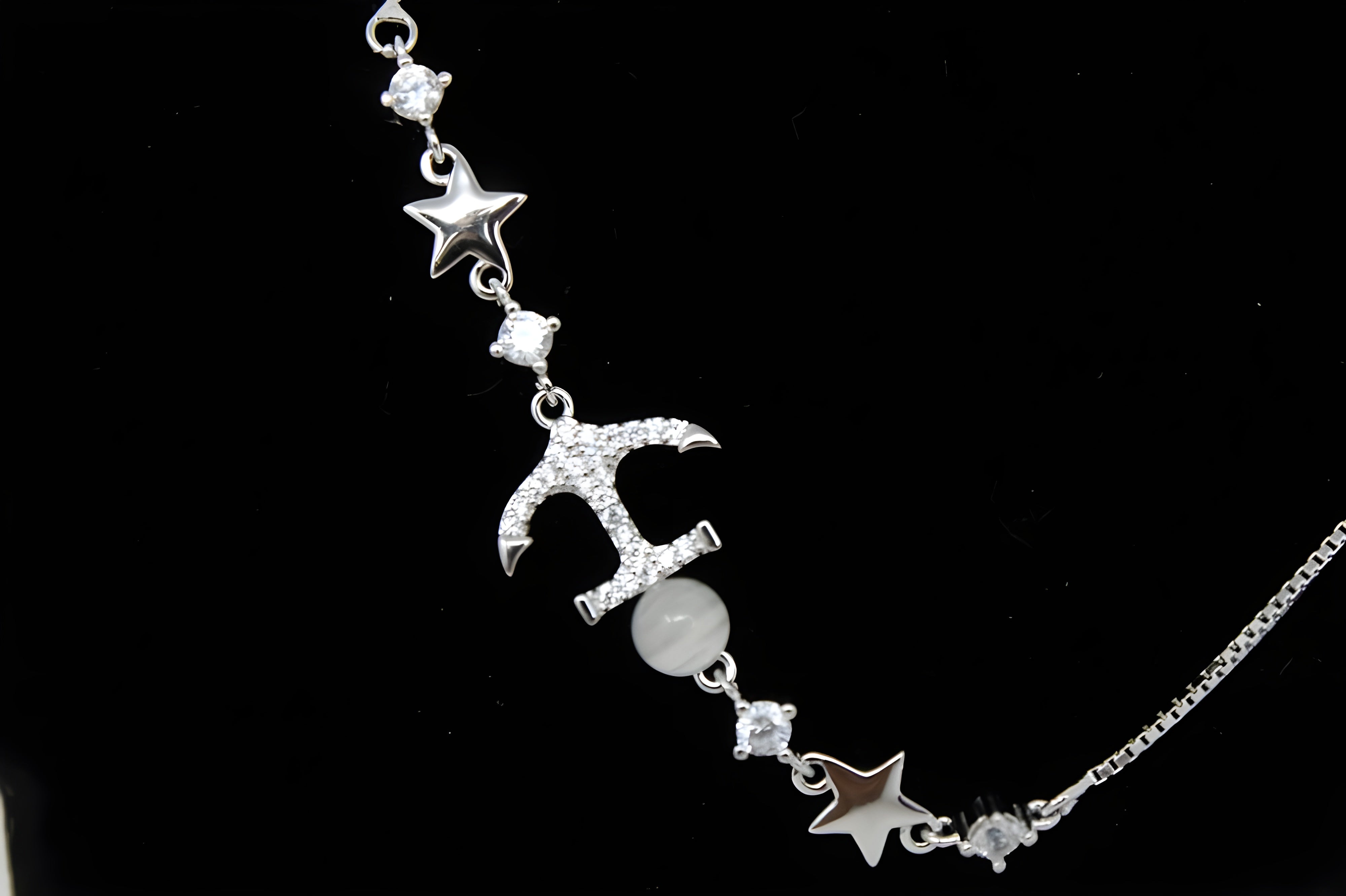 Sterling Silver Swarovski Crystal Shining Moon and Stars Bracelet