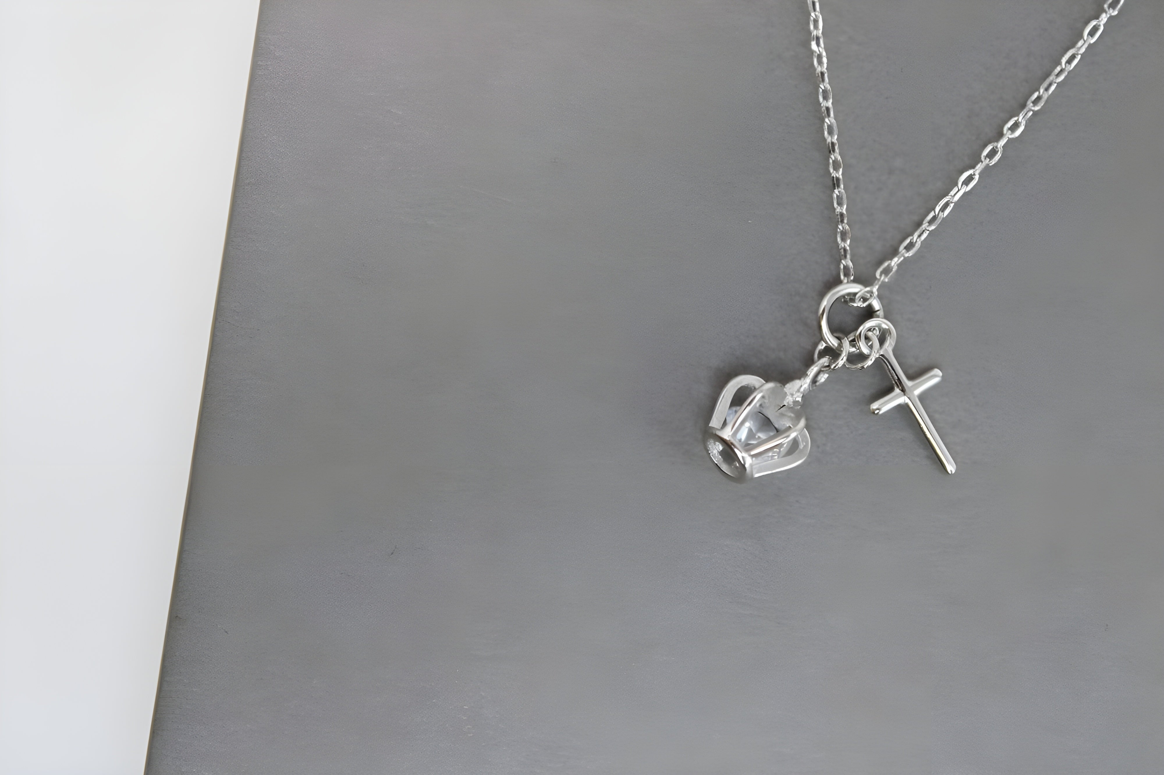 Elegant Crown and Cross Charm Pendant in Sterling Silver