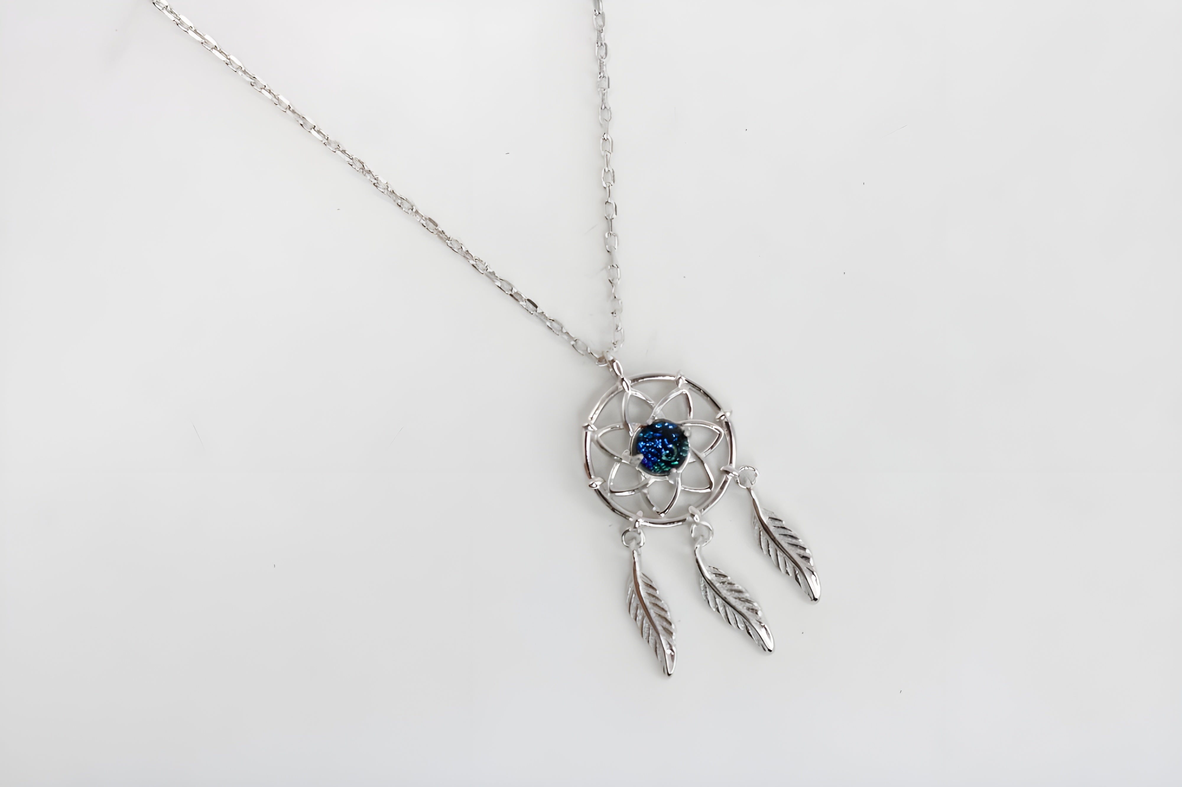 Mystical Dreamcatcher Necklace with Sterling Silver Feathers