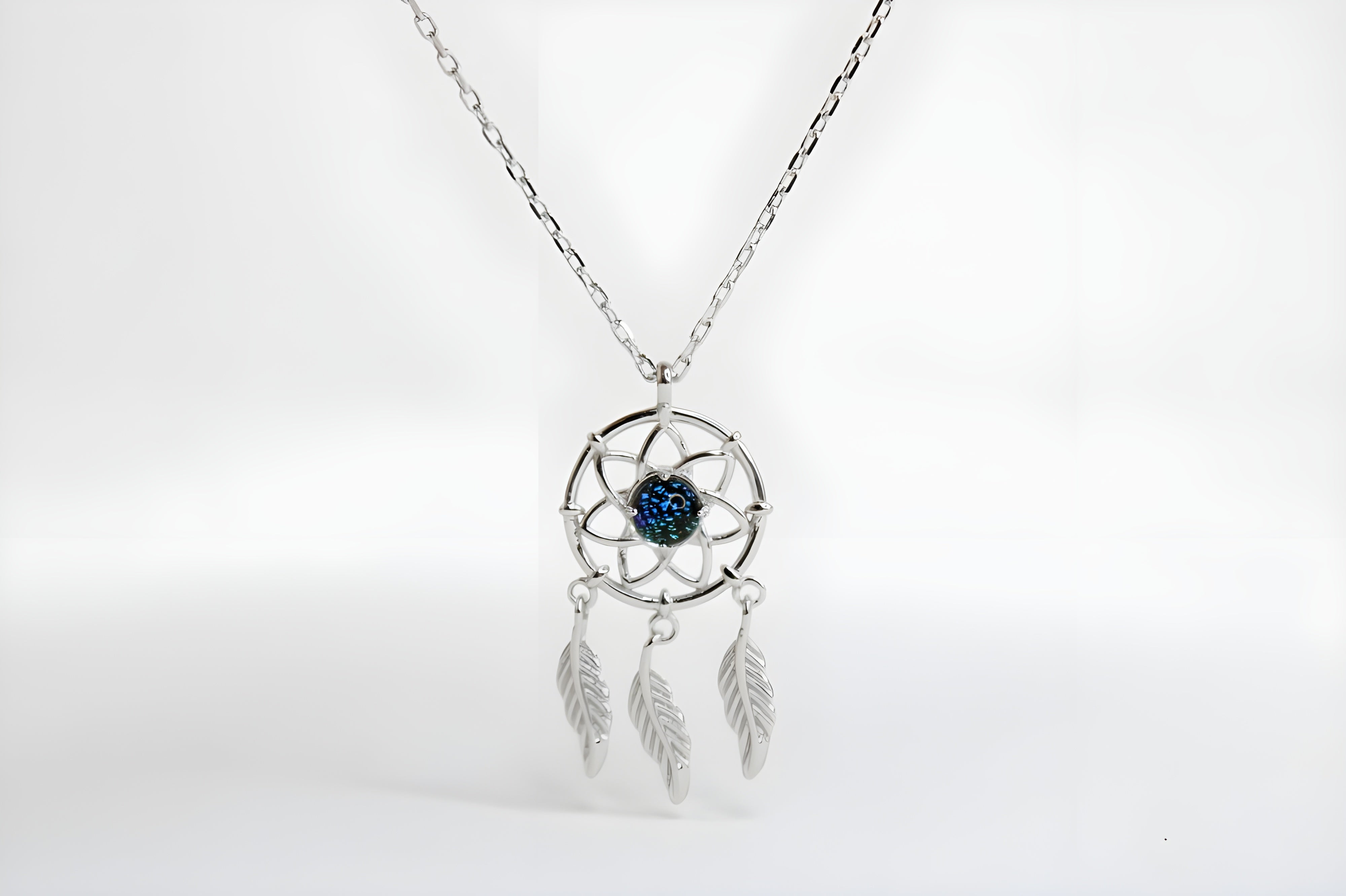 Mystical Dreamcatcher Necklace with Sterling Silver Feathers