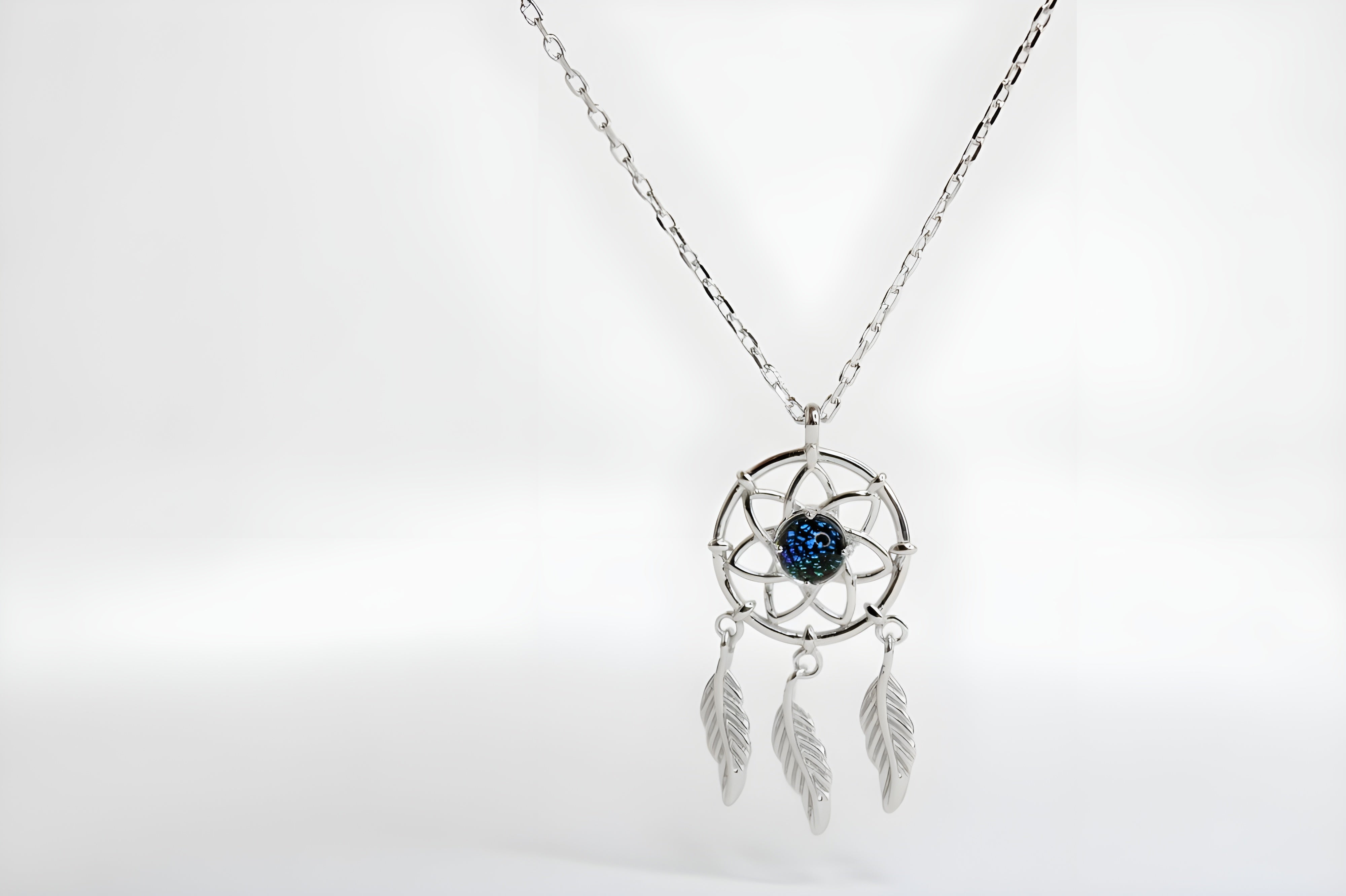 Mystical Dreamcatcher Necklace with Sterling Silver Feathers