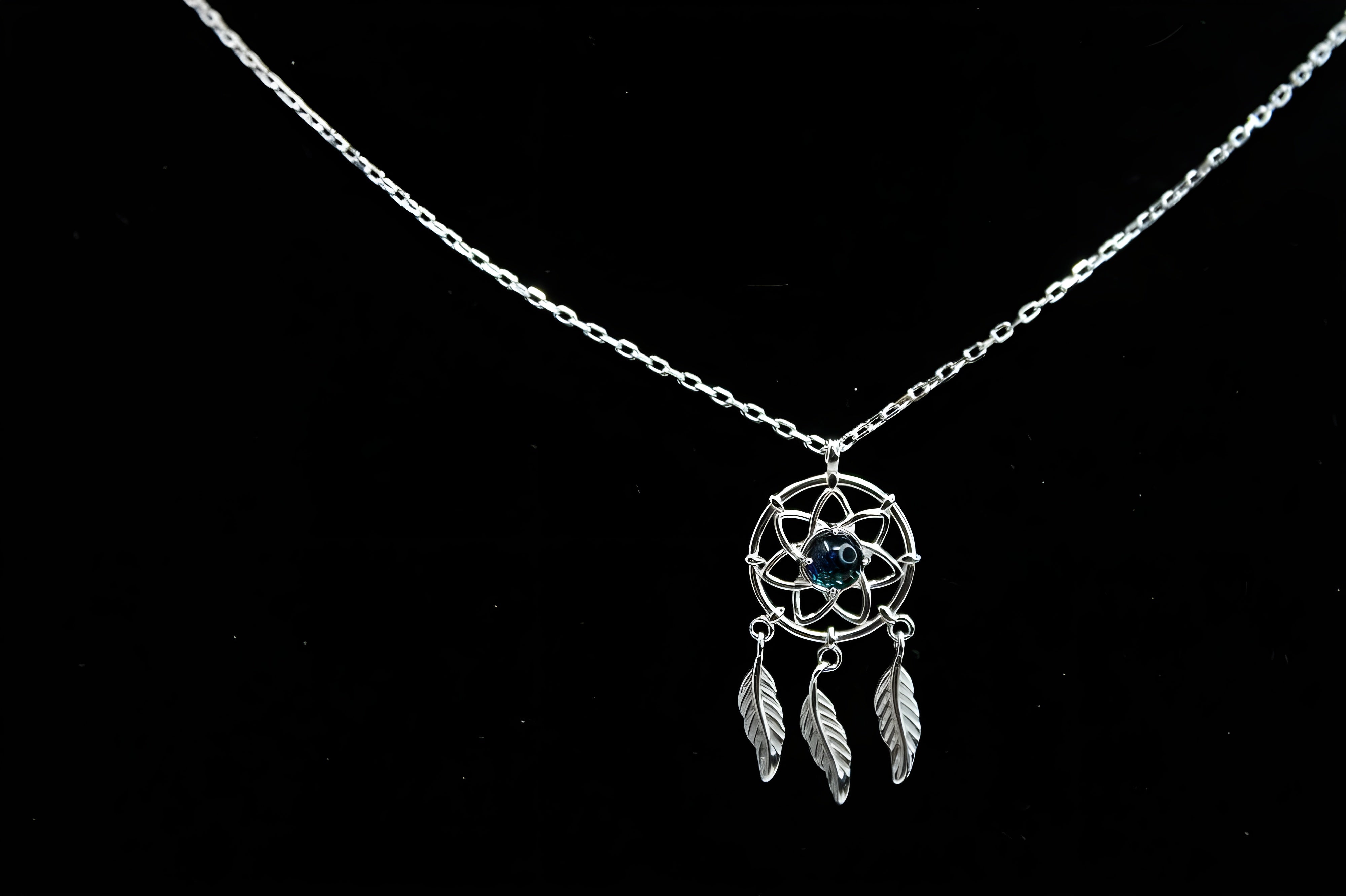 Mystical Dreamcatcher Necklace with Sterling Silver Feathers