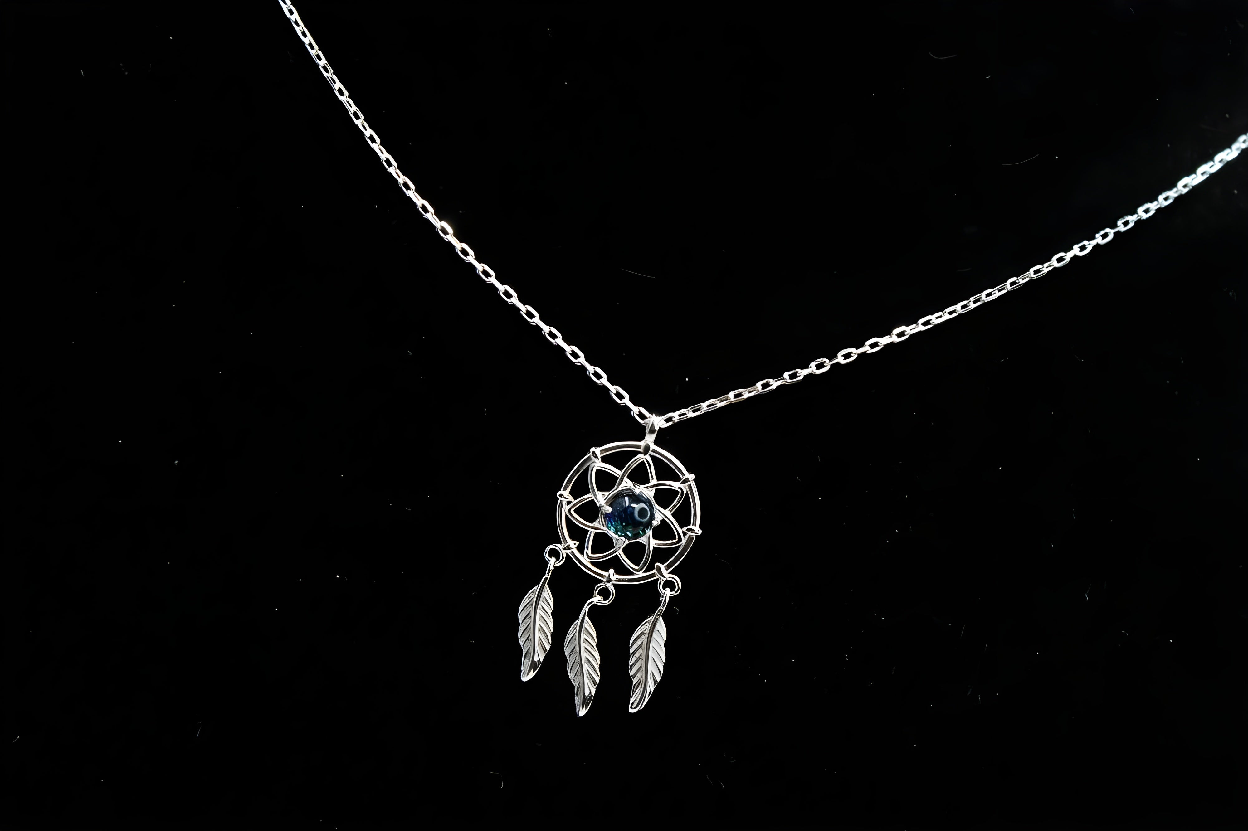 Mystical Dreamcatcher Necklace with Sterling Silver Feathers