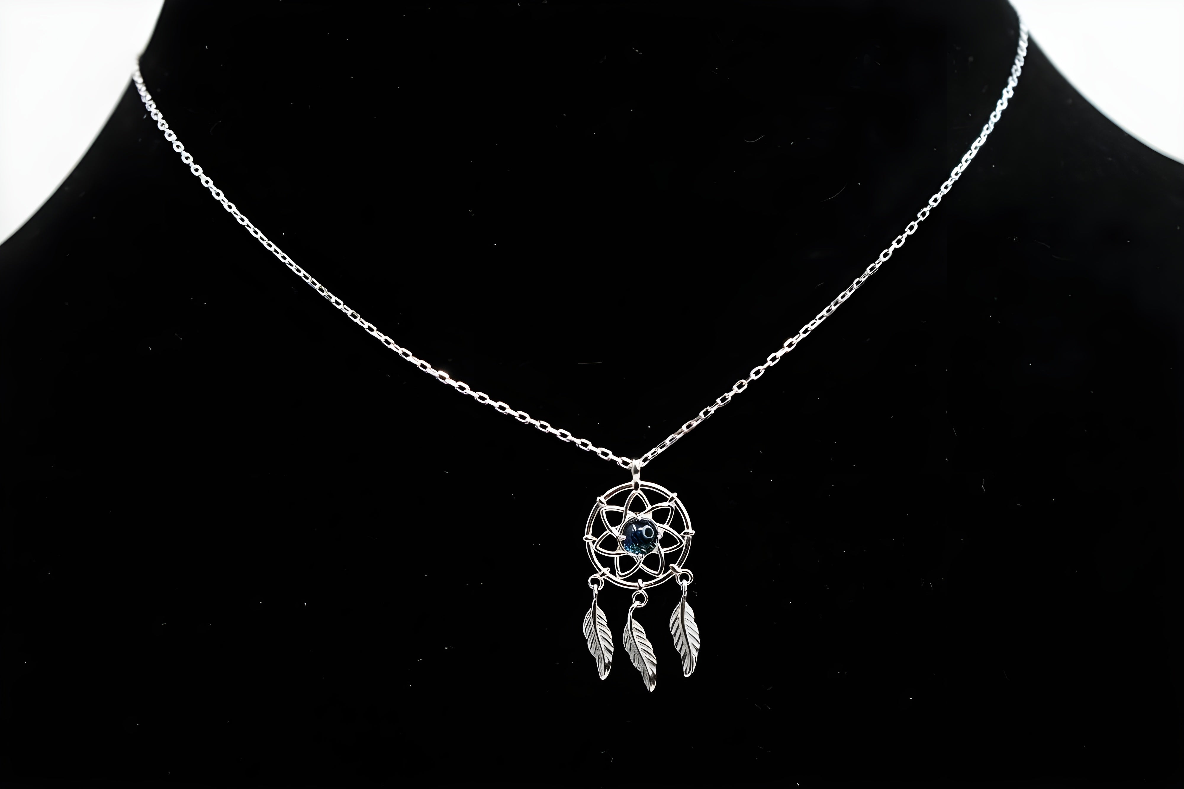 Mystical Dreamcatcher Necklace with Sterling Silver Feathers