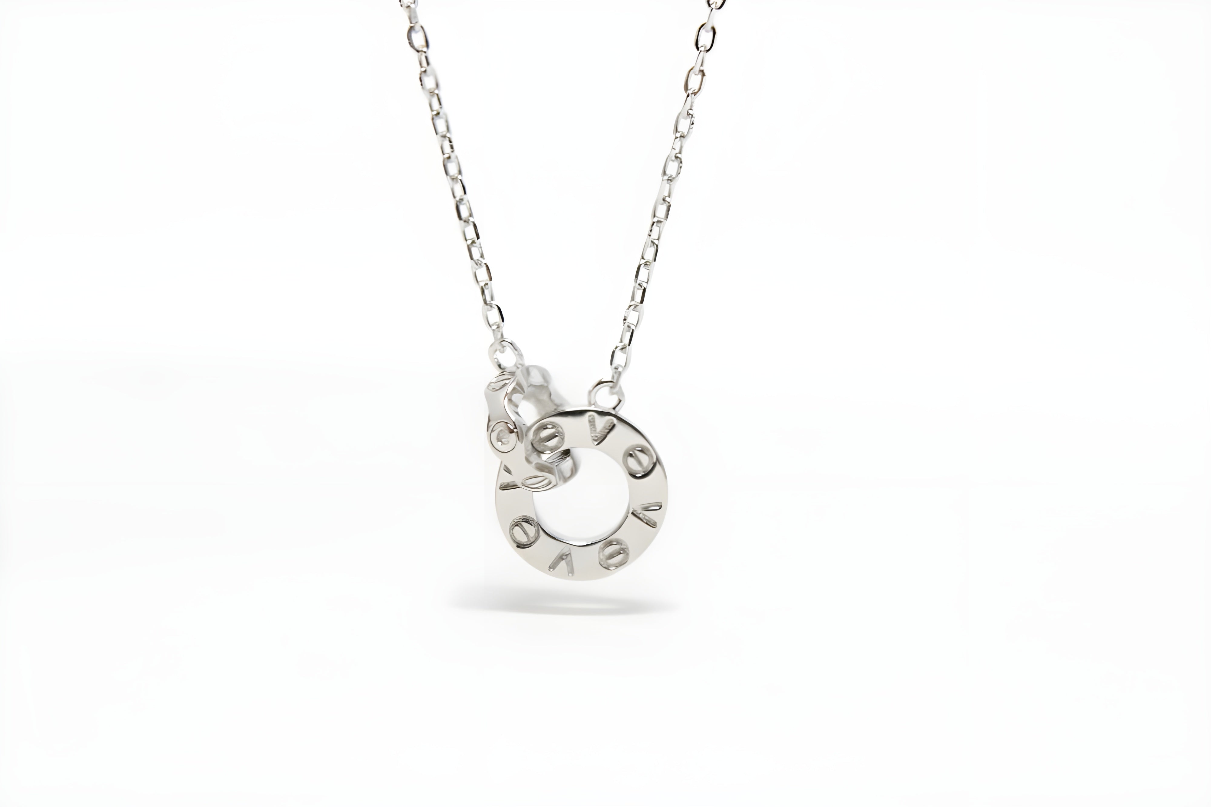 Stylish Silver Circle Pendant Engraved with LOVE