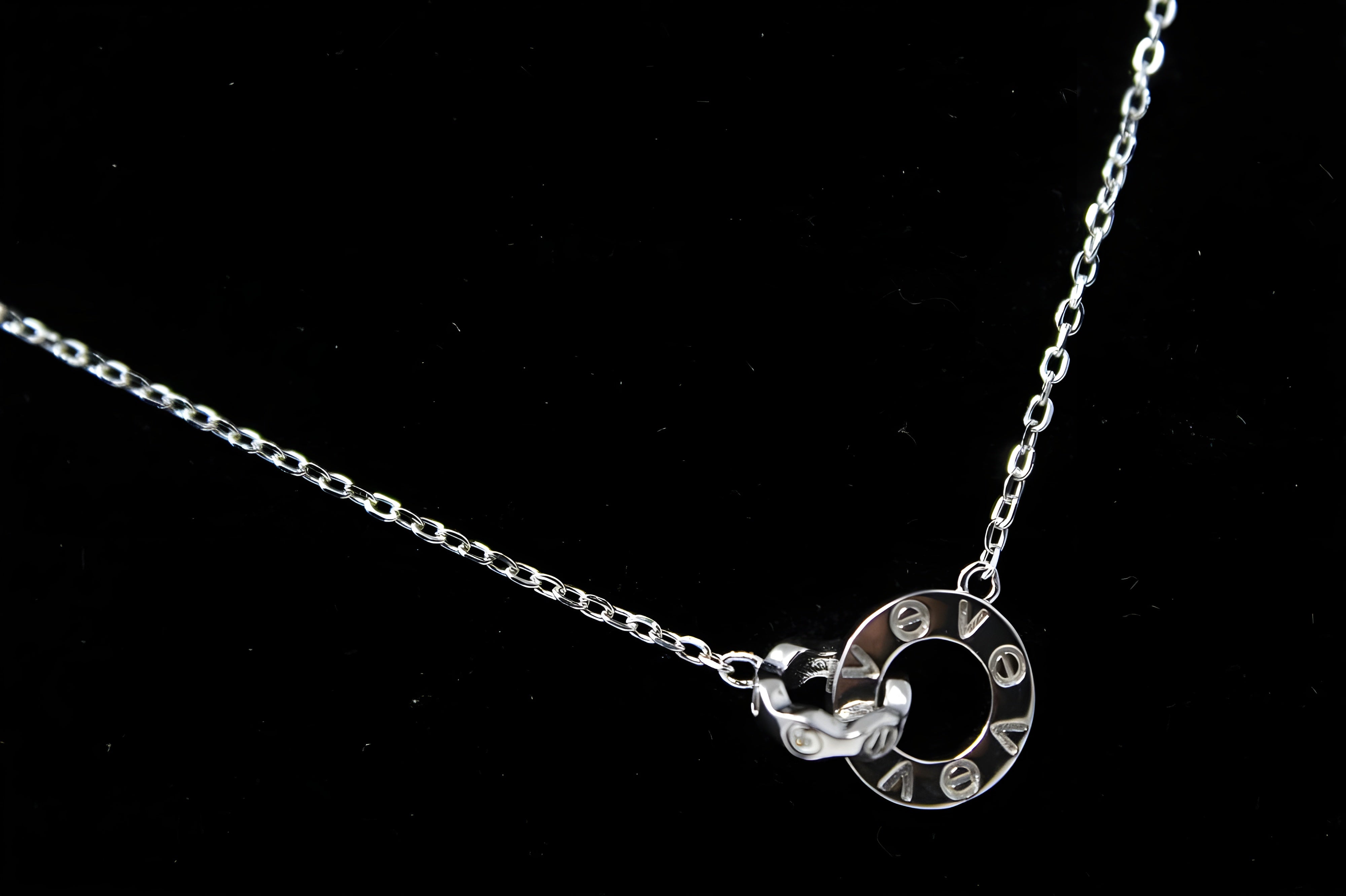 Stylish Silver Circle Pendant Engraved with LOVE