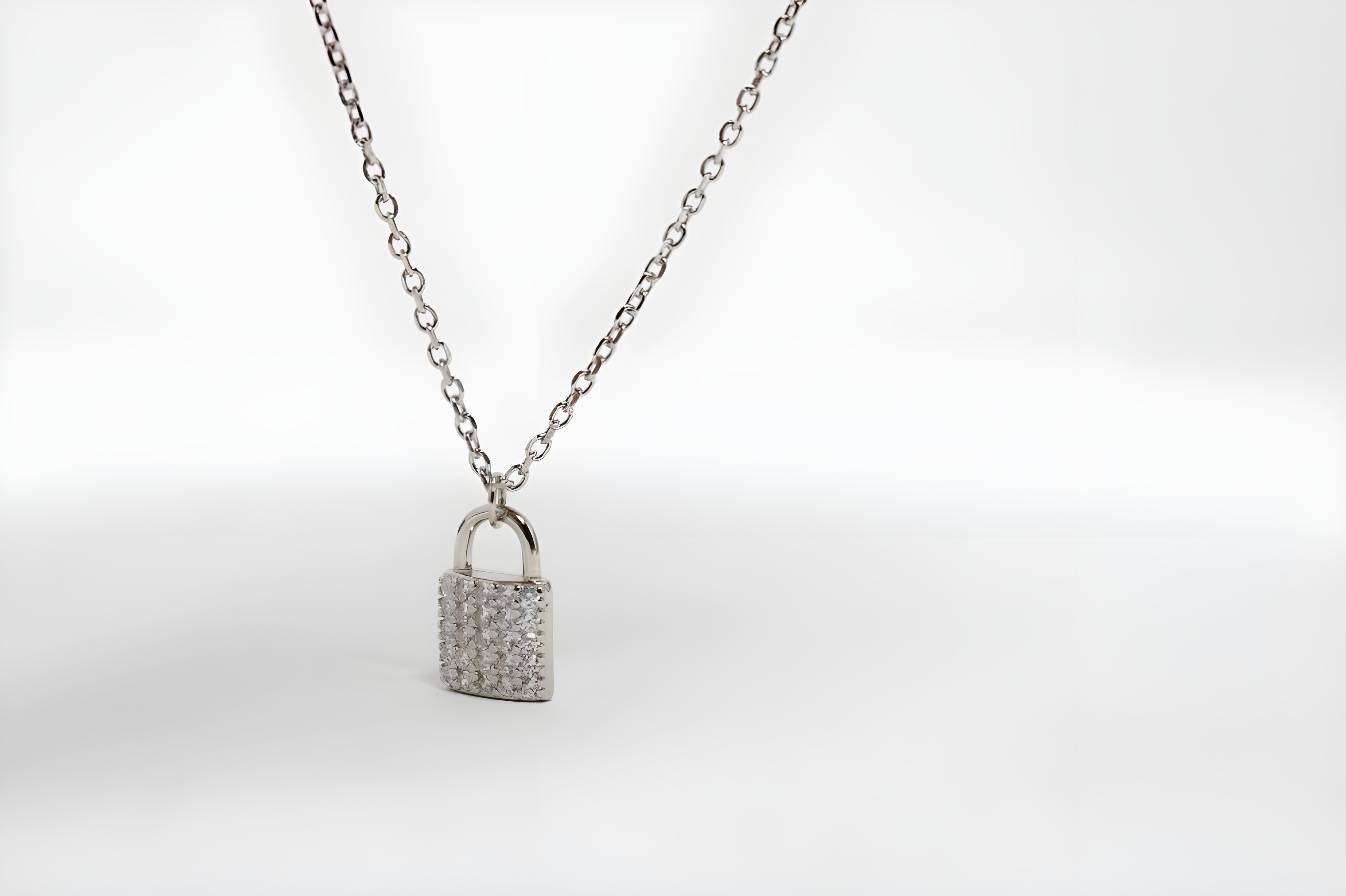 Stylish Crystal-Encrusted Lock Pendant in Sterling Silver