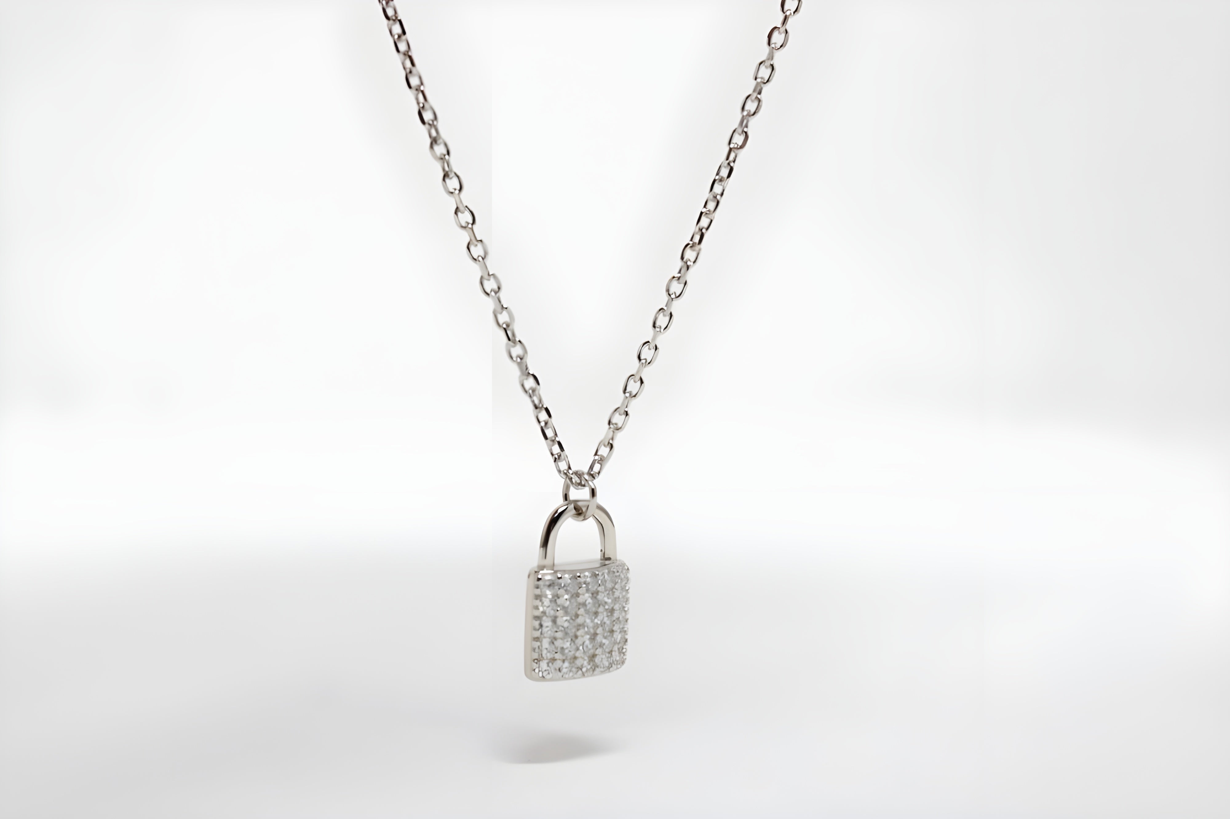 Stylish Crystal-Encrusted Lock Pendant in Sterling Silver