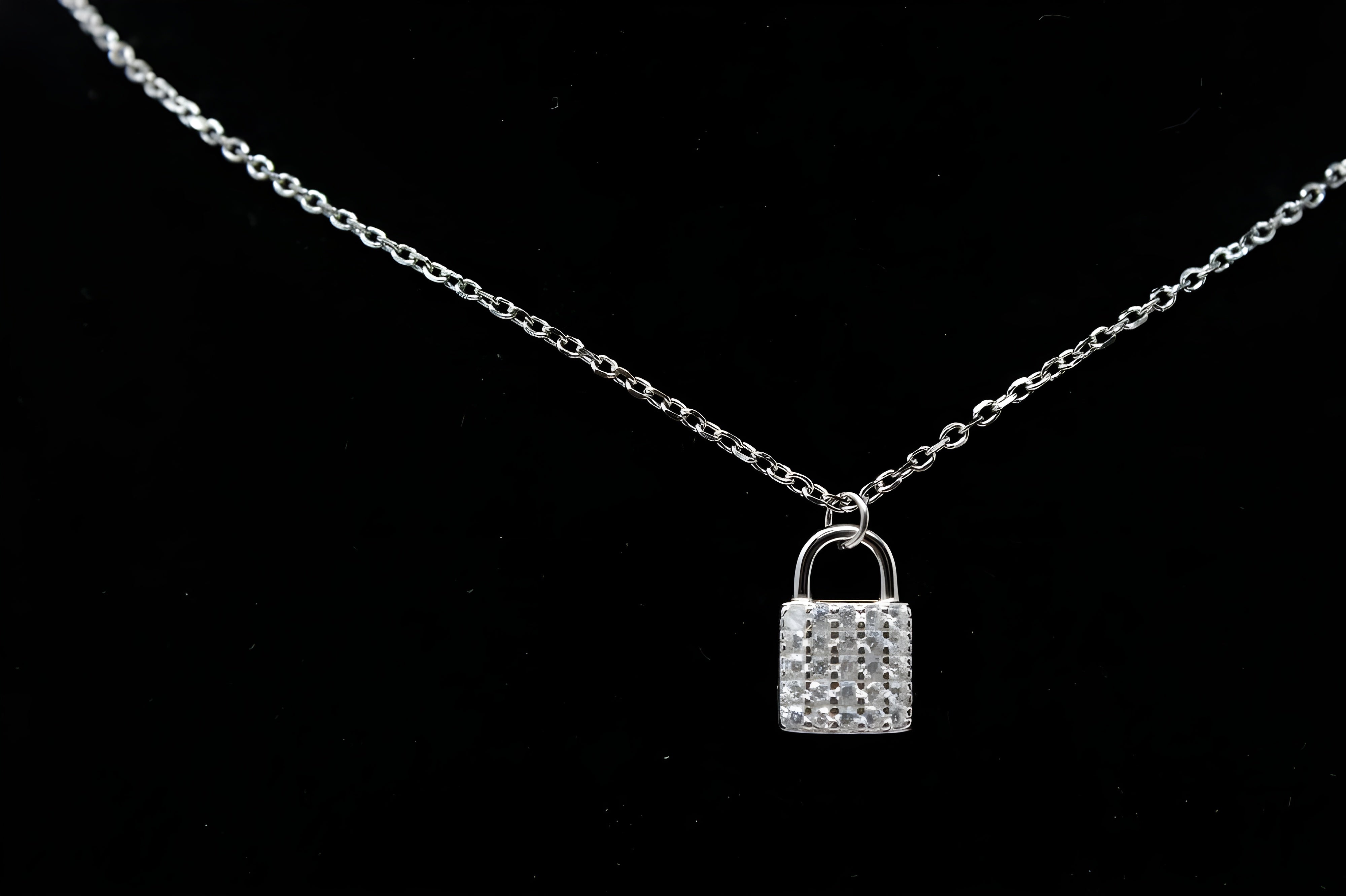 Stylish Crystal-Encrusted Lock Pendant in Sterling Silver