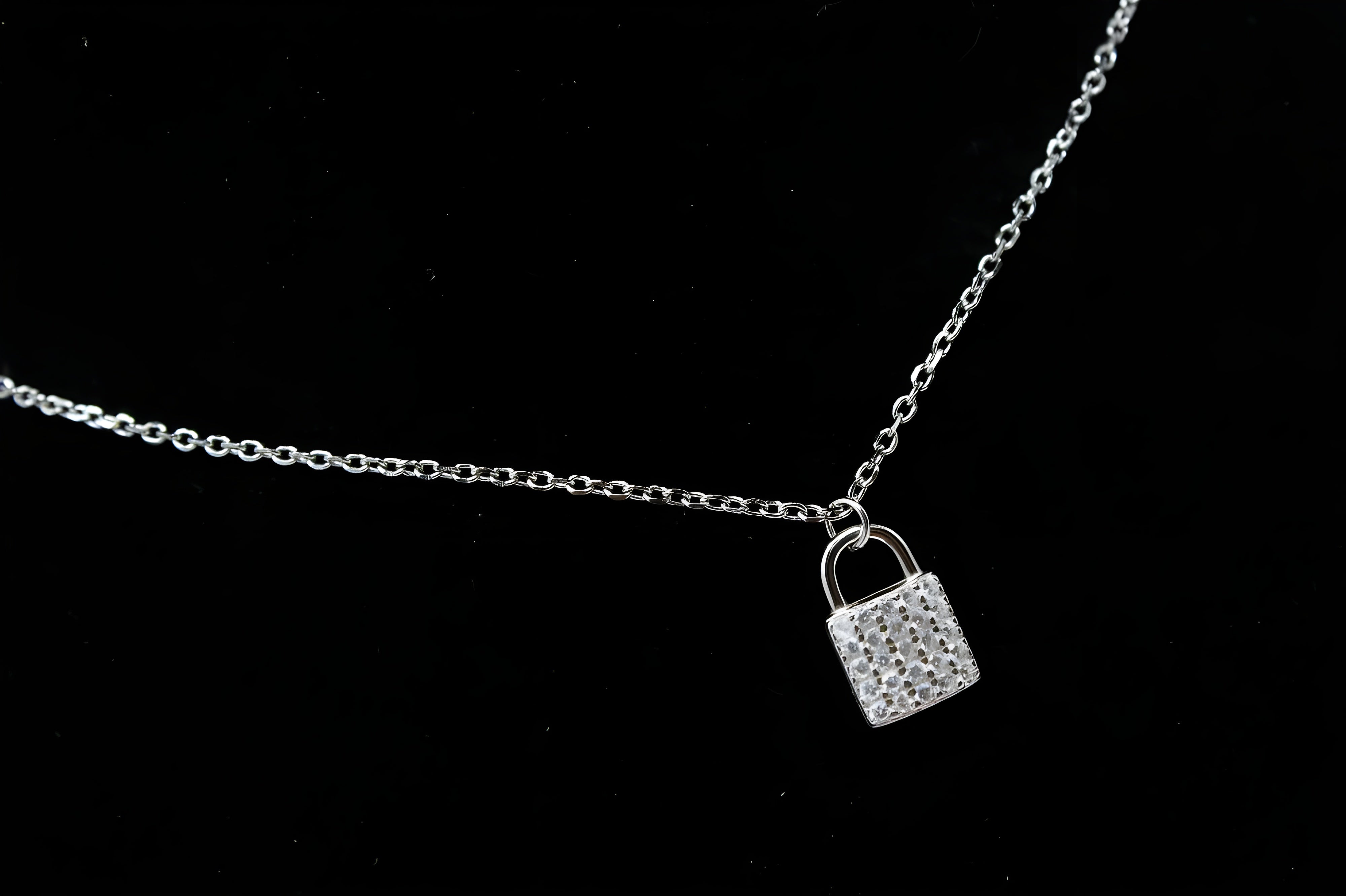 Stylish Crystal-Encrusted Lock Pendant in Sterling Silver