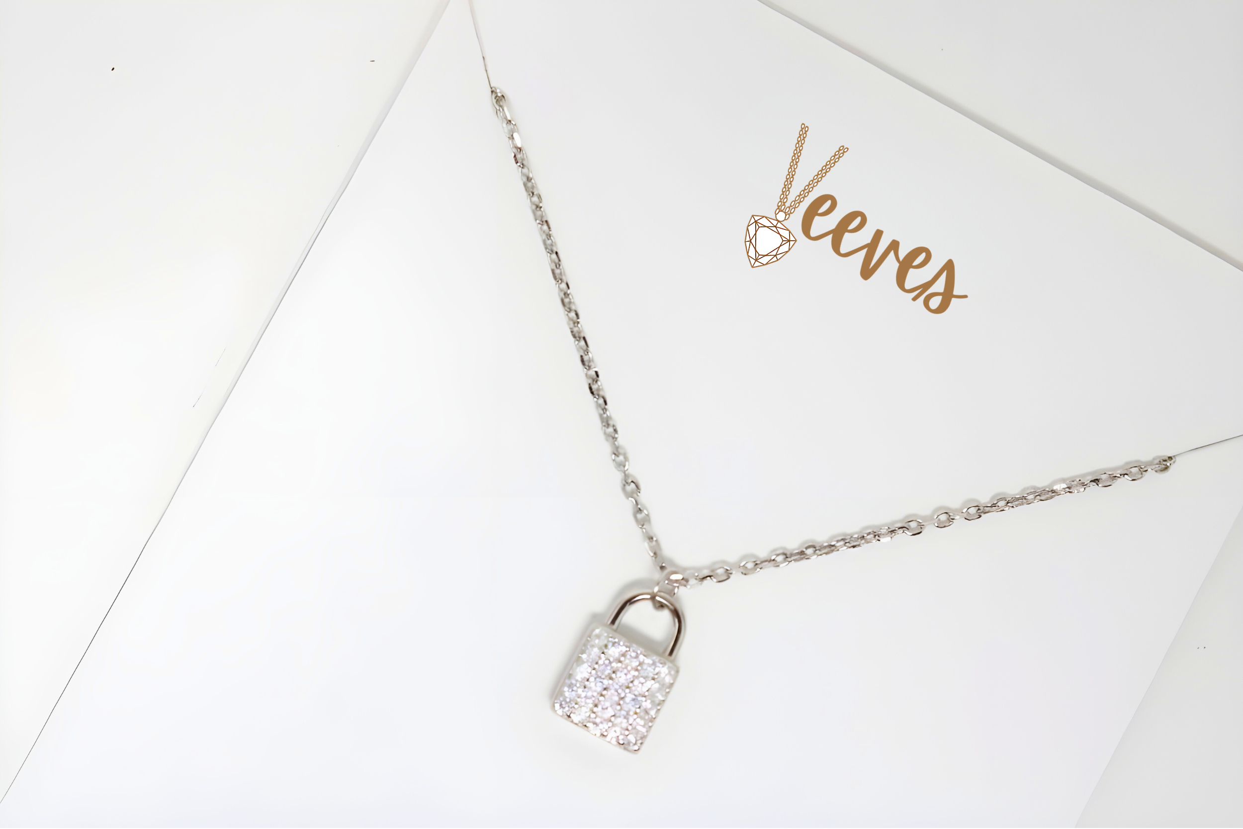 Stylish Crystal-Encrusted Lock Pendant in Sterling Silver