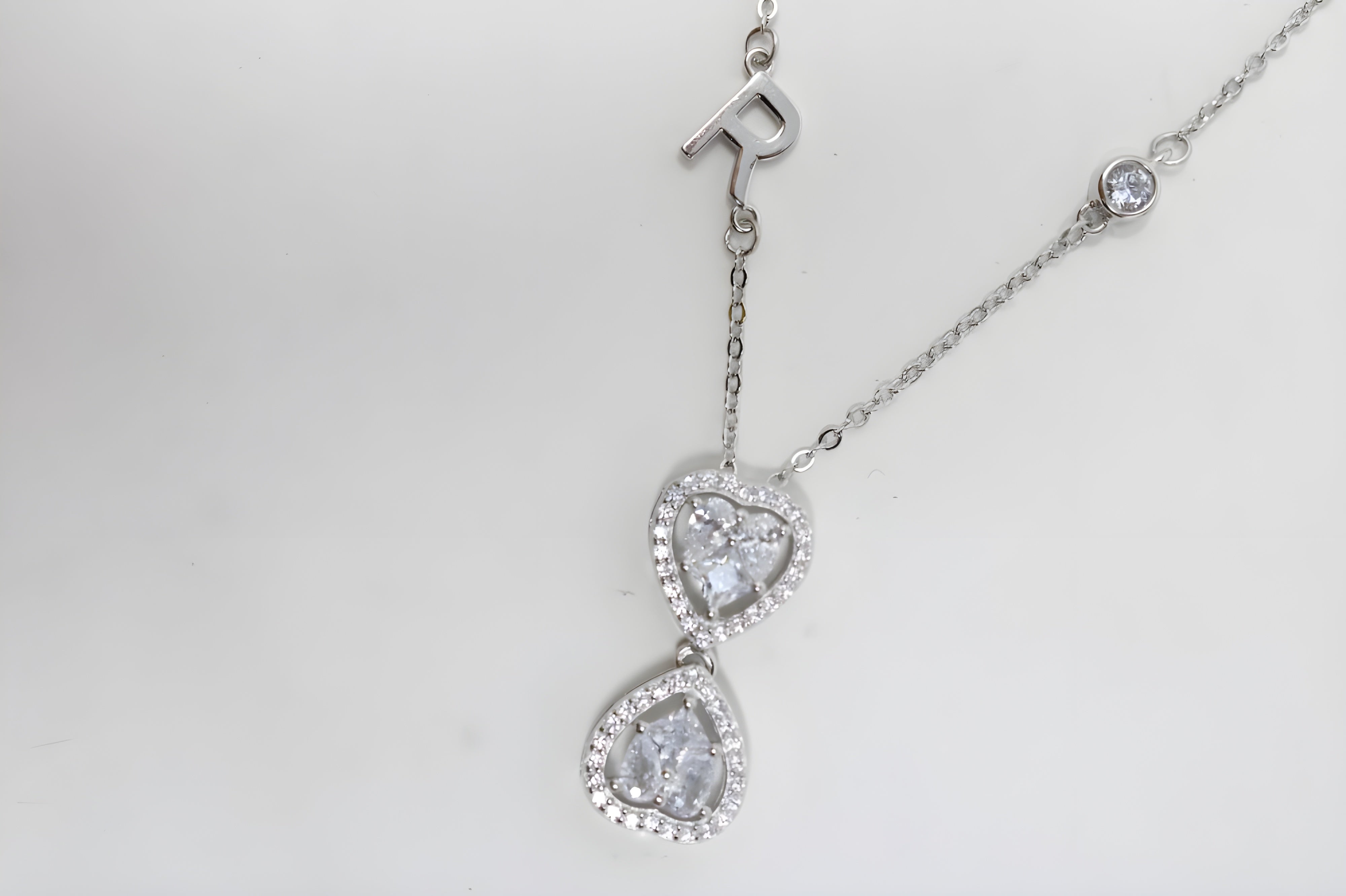 Stylish VeeLux Premium Crystal Double Heart Initial Pendant