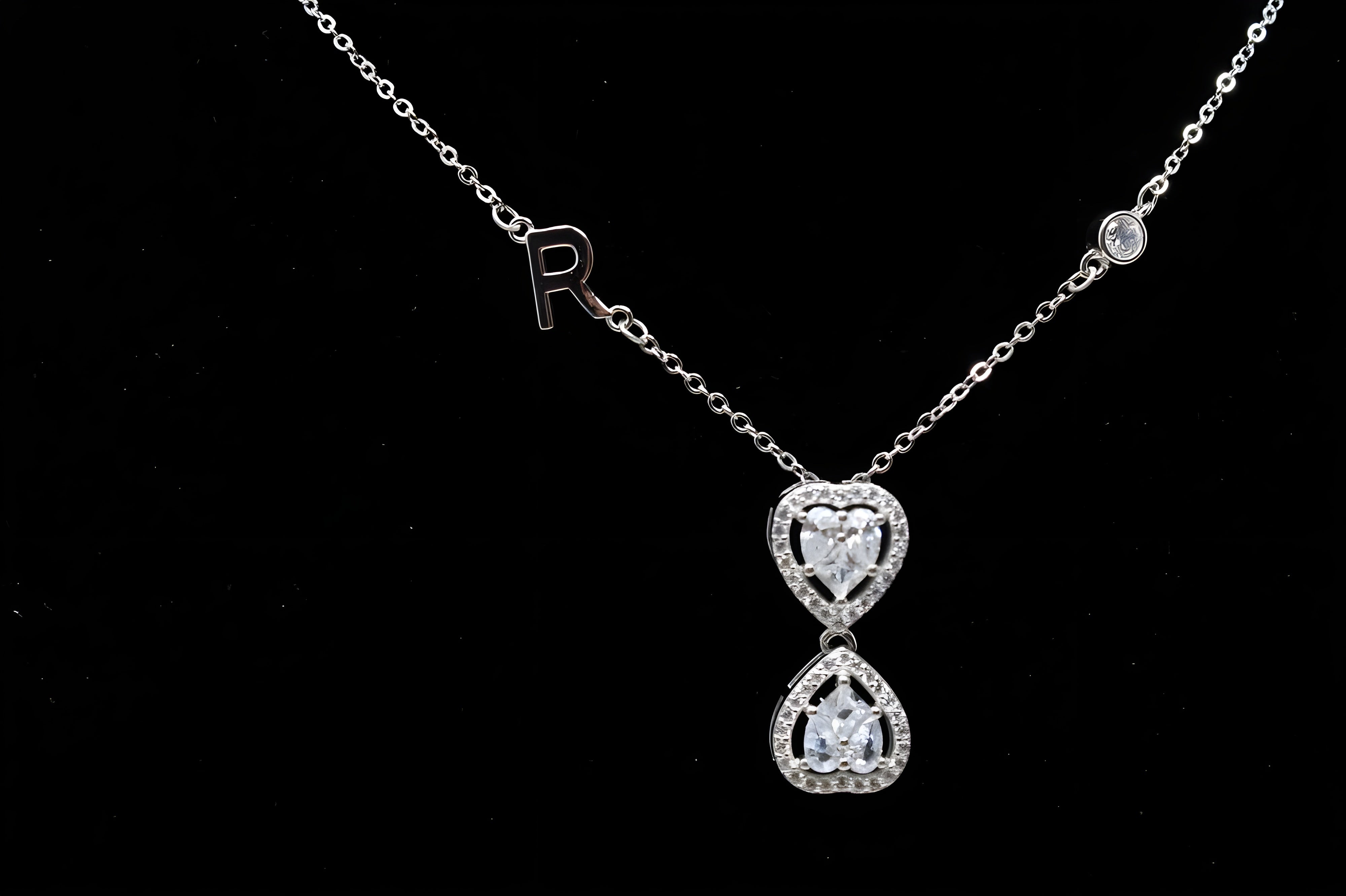 Stylish VeeLux Premium Crystal Double Heart Initial Pendant