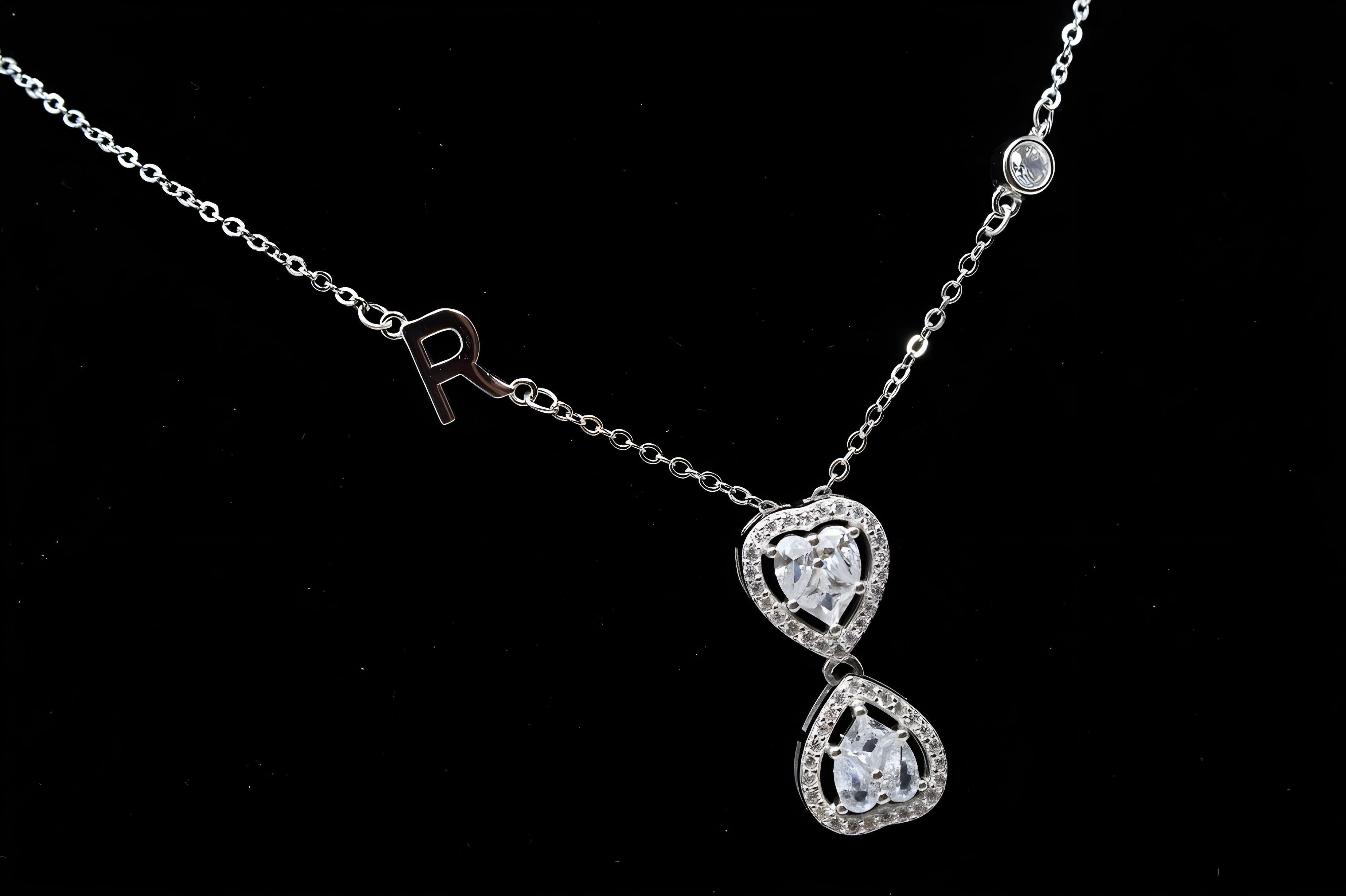 Stylish VeeLux Premium Crystal Double Heart Initial Pendant