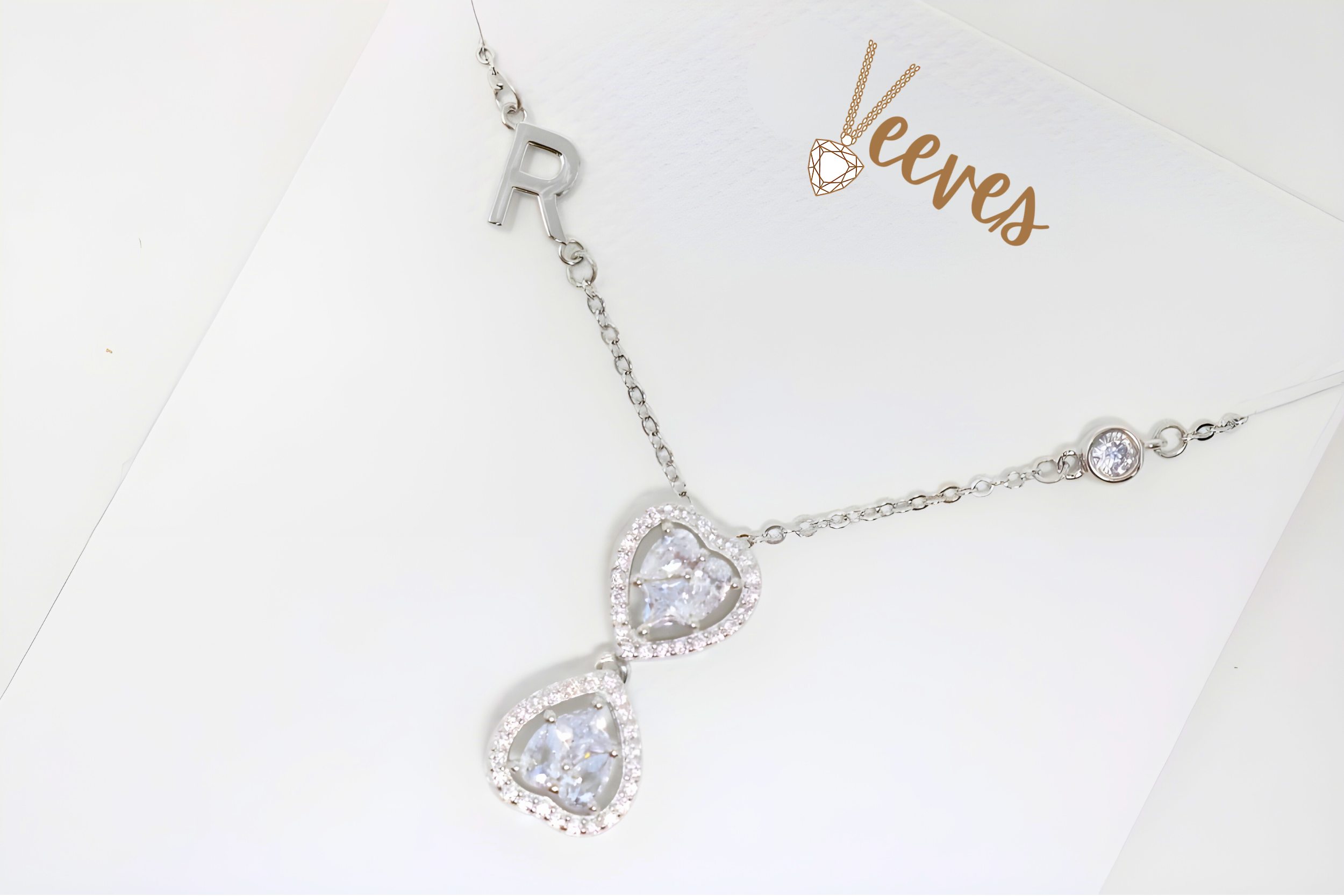 Stylish VeeLux Premium Crystal Double Heart Initial Pendant