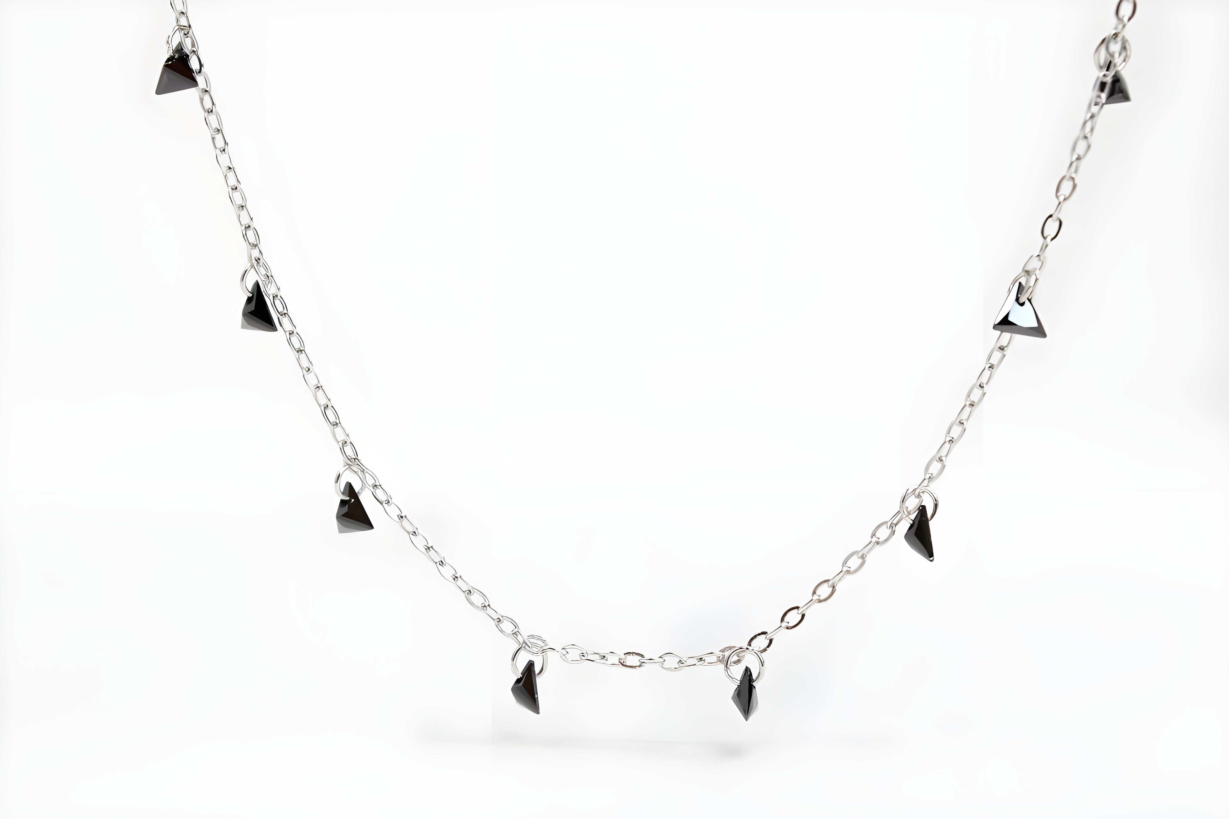 Edgy Midnight Triangle VeeLux Crystal Charm Necklace in Silver