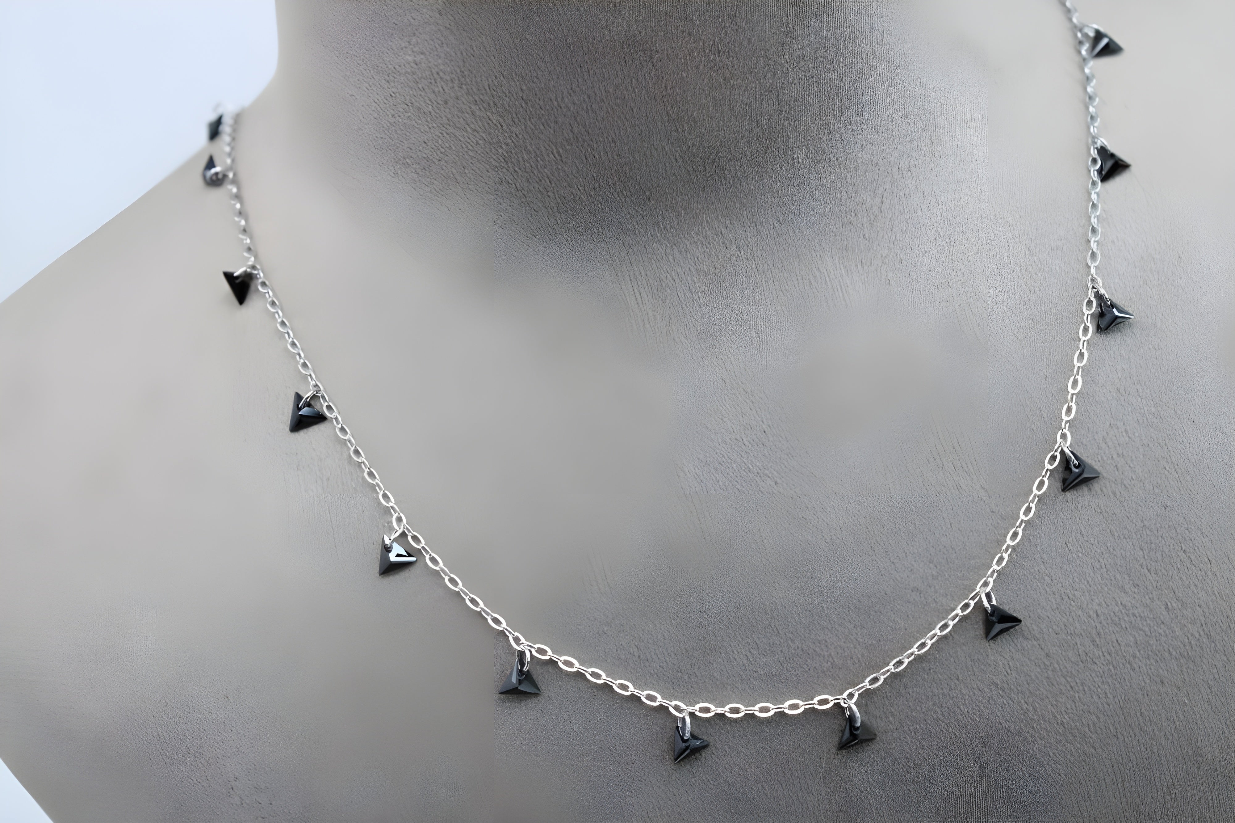 Edgy Midnight Triangle VeeLux Crystal Charm Necklace in Silver