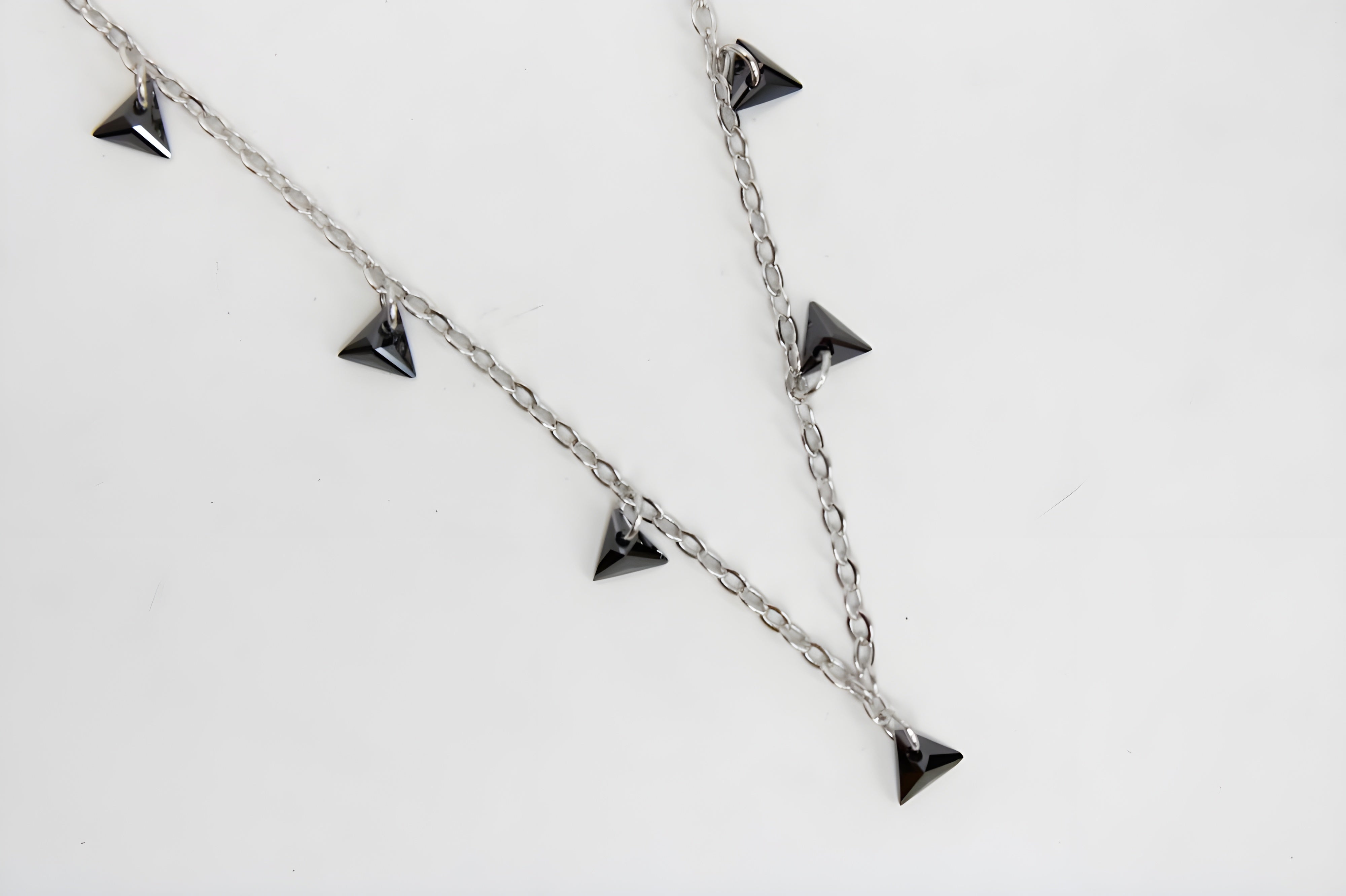 Edgy Midnight Triangle VeeLux Crystal Charm Necklace in Silver