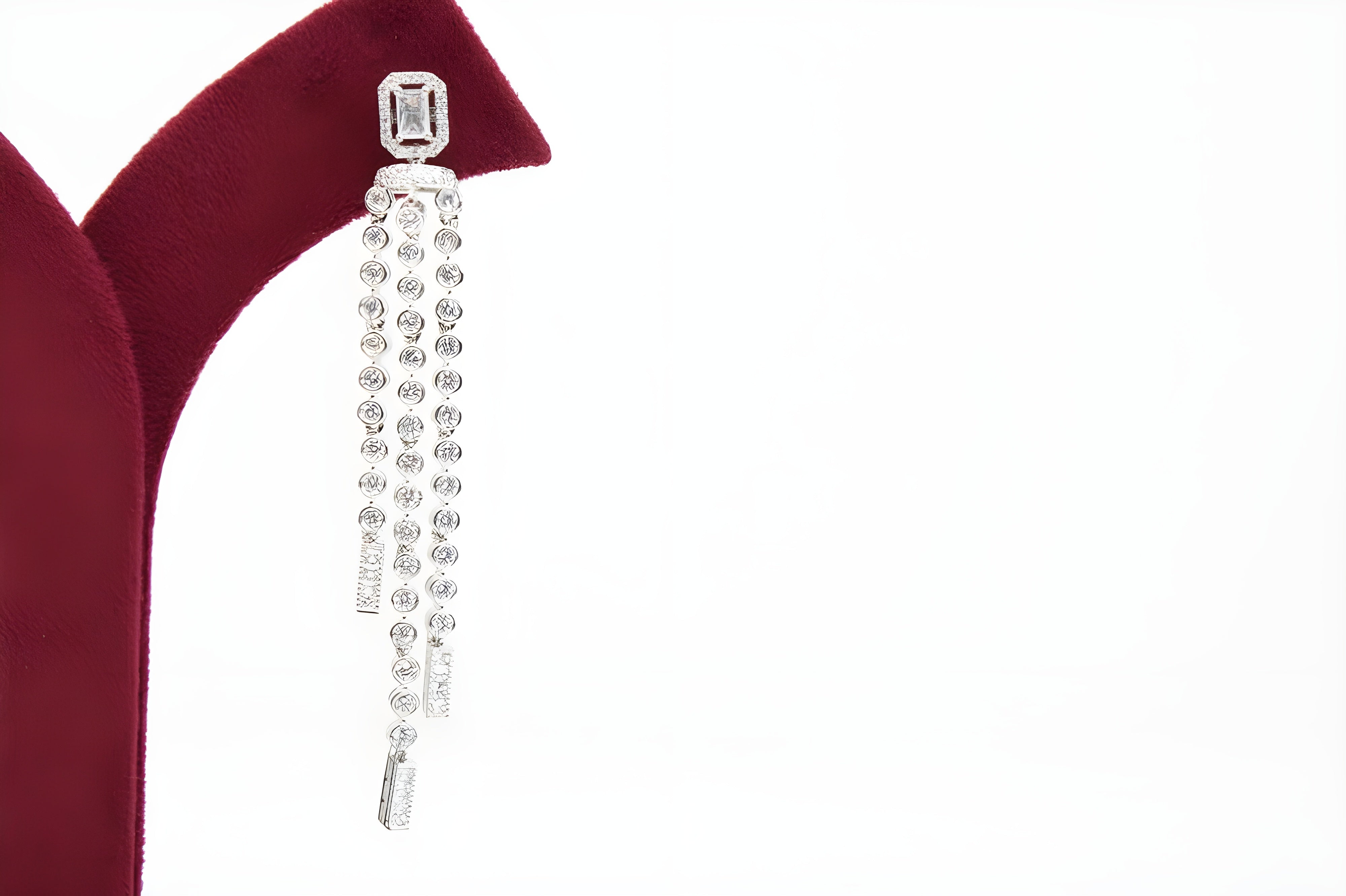 Elegant Square Crystal Design Long Earrings with Hanging Diamond Accents