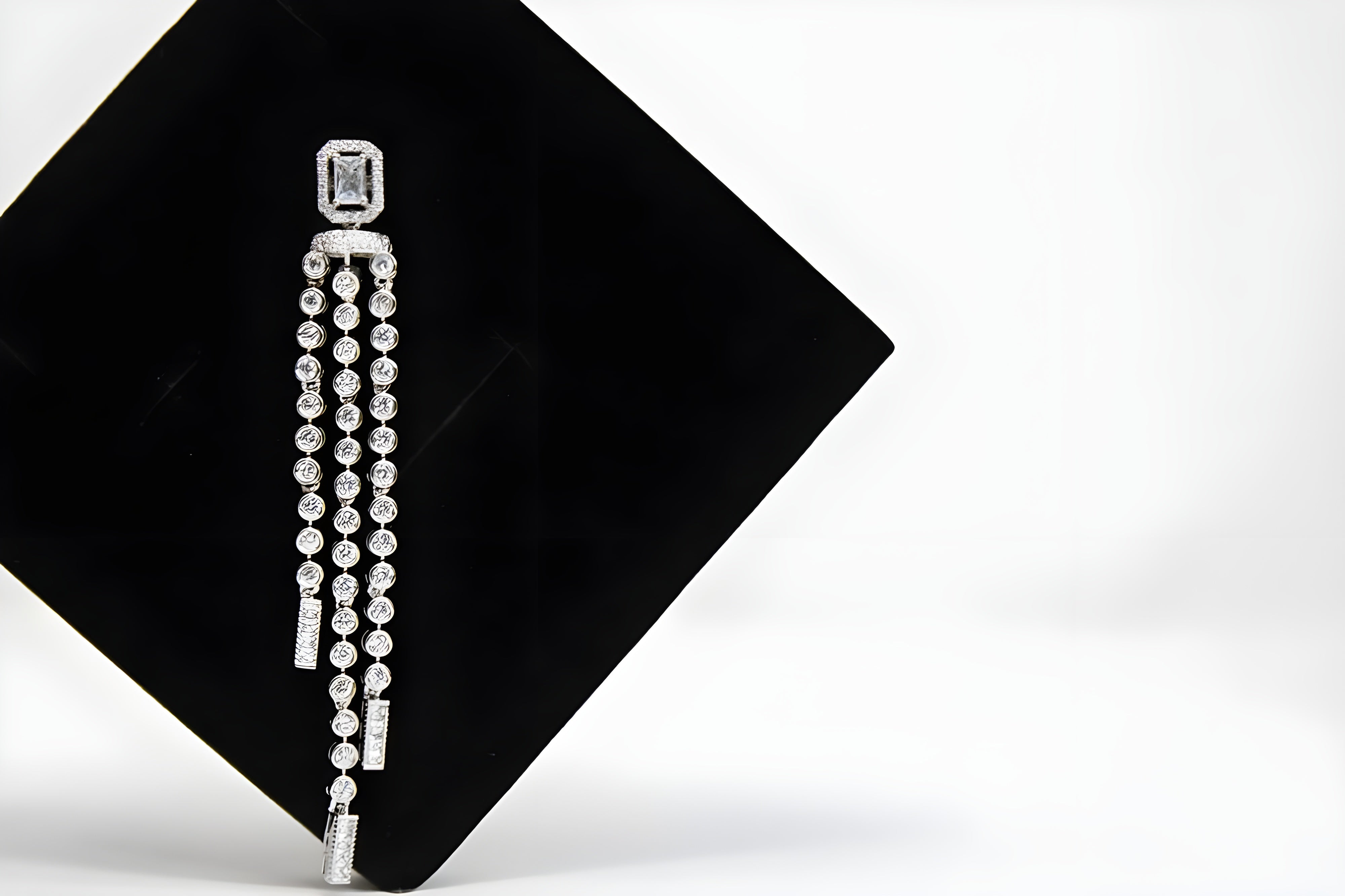 Elegant Square Crystal Design Long Earrings with Hanging Diamond Accents