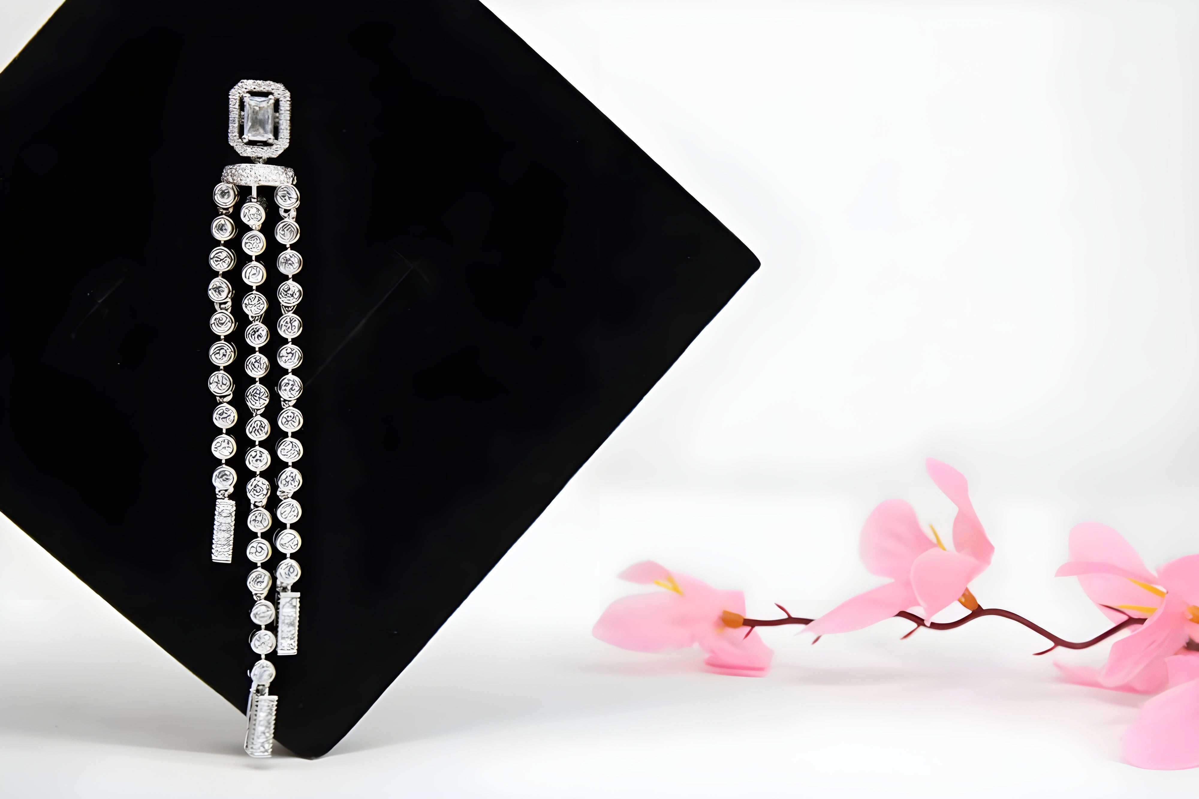 Elegant Square Crystal Design Long Earrings with Hanging Diamond Accents