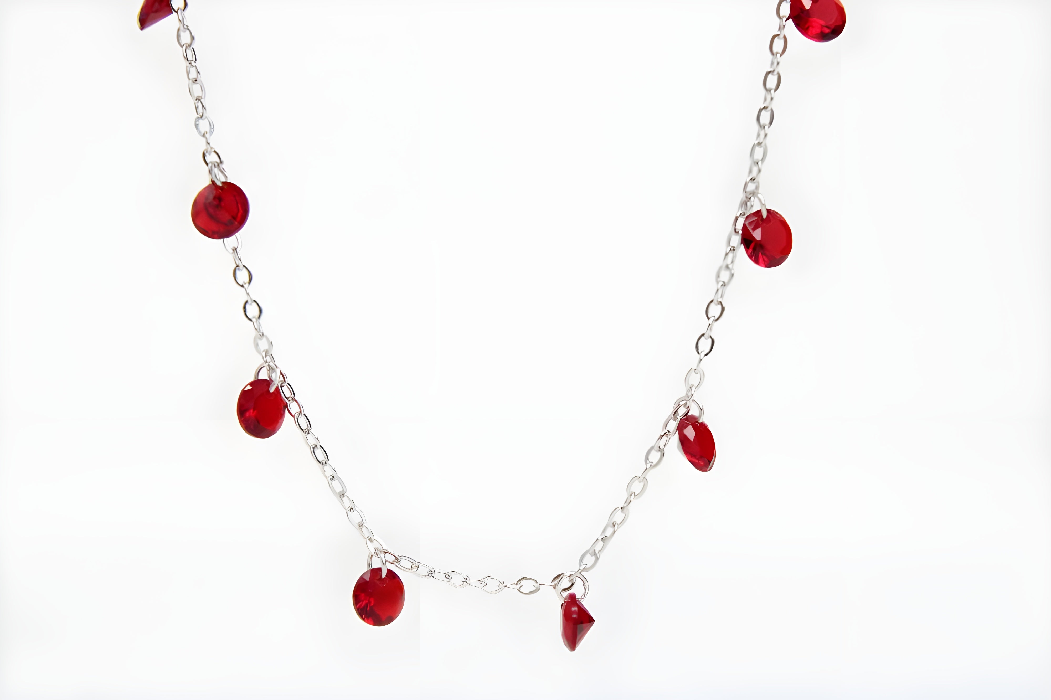 Chic Red Diamond VeeLux Crystal Necklace on Fancy Silver Chain