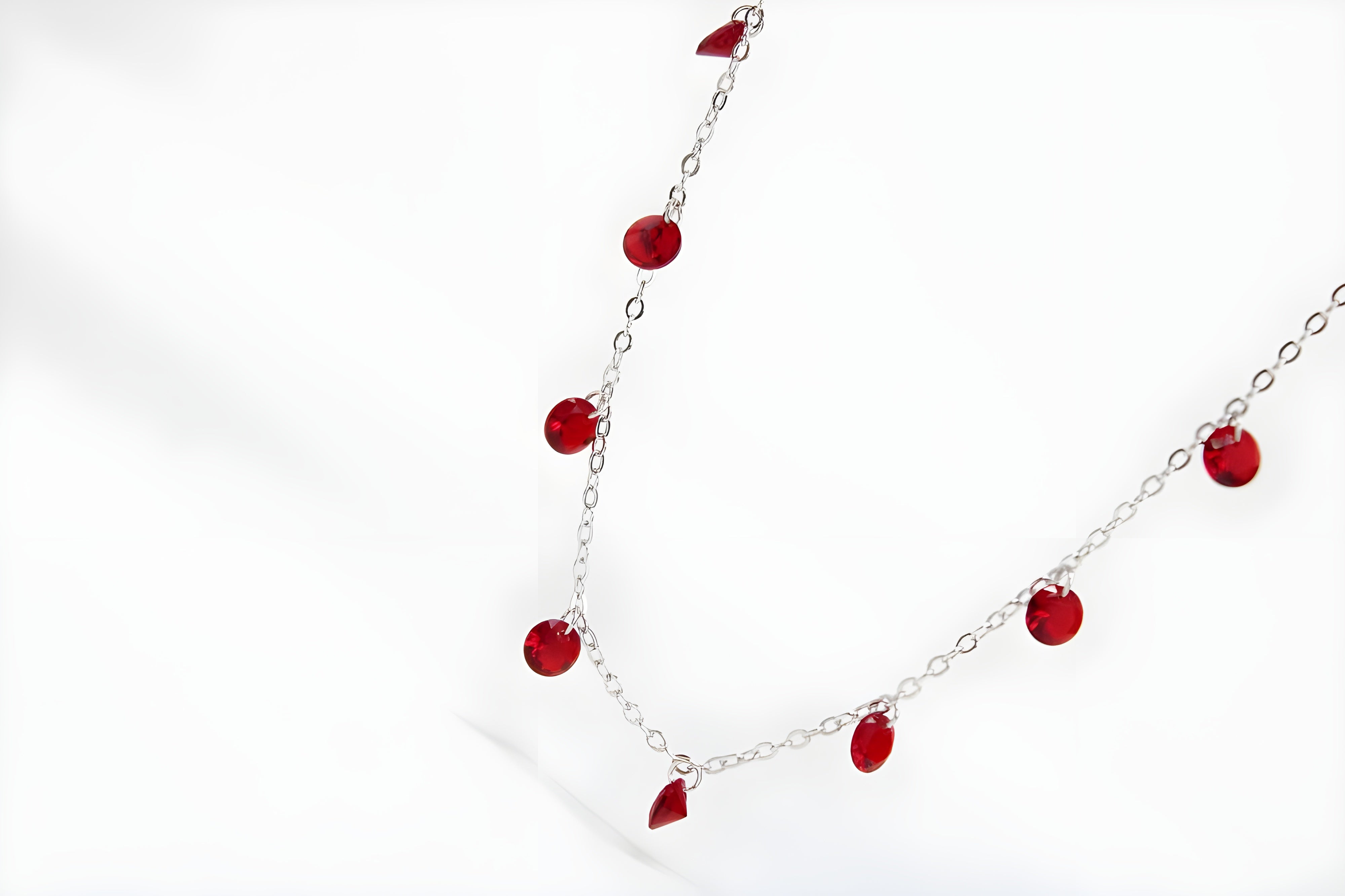 Chic Red Diamond VeeLux Crystal Necklace on Fancy Silver Chain