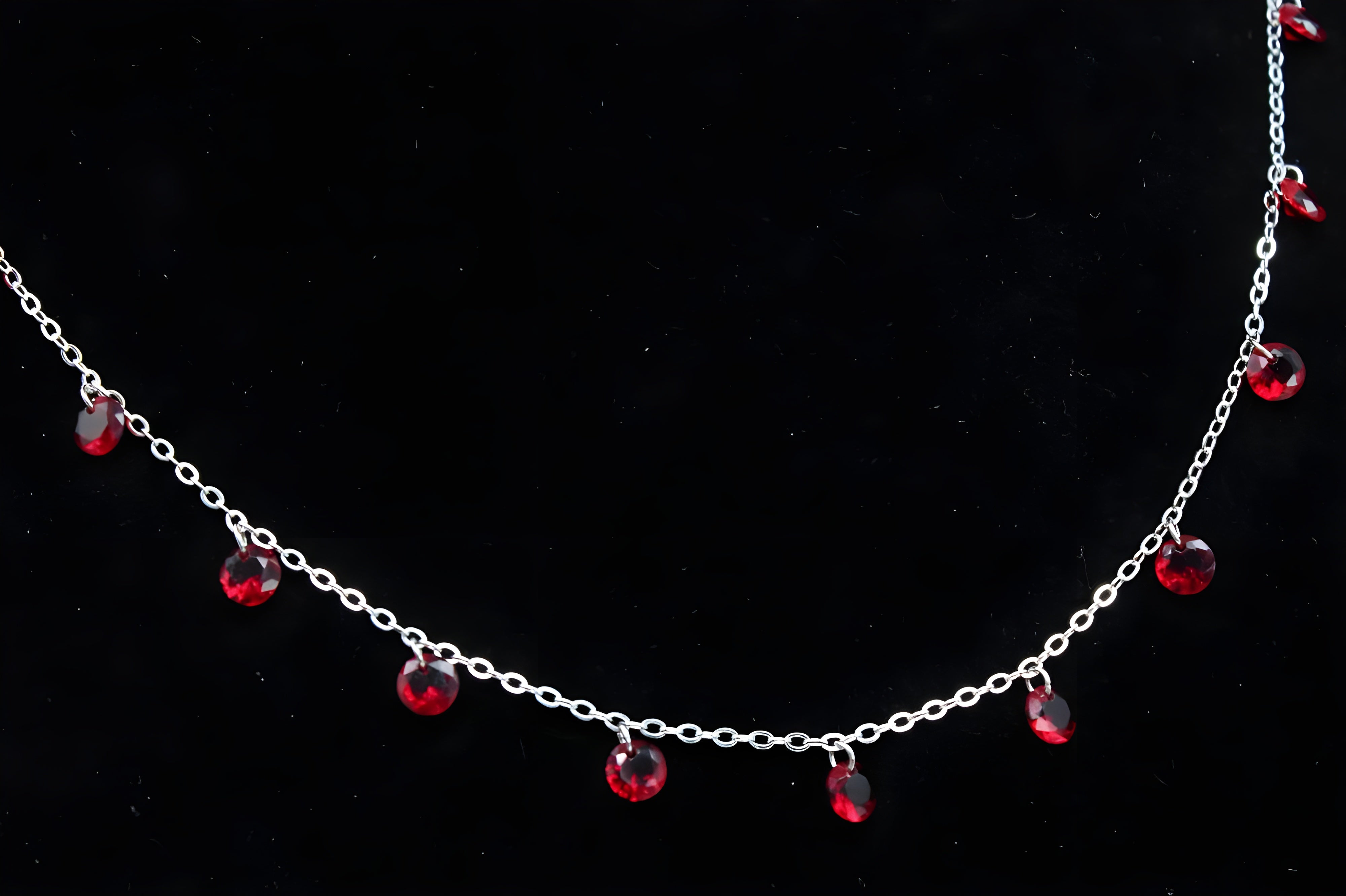 Chic Red Diamond VeeLux Crystal Necklace on Fancy Silver Chain