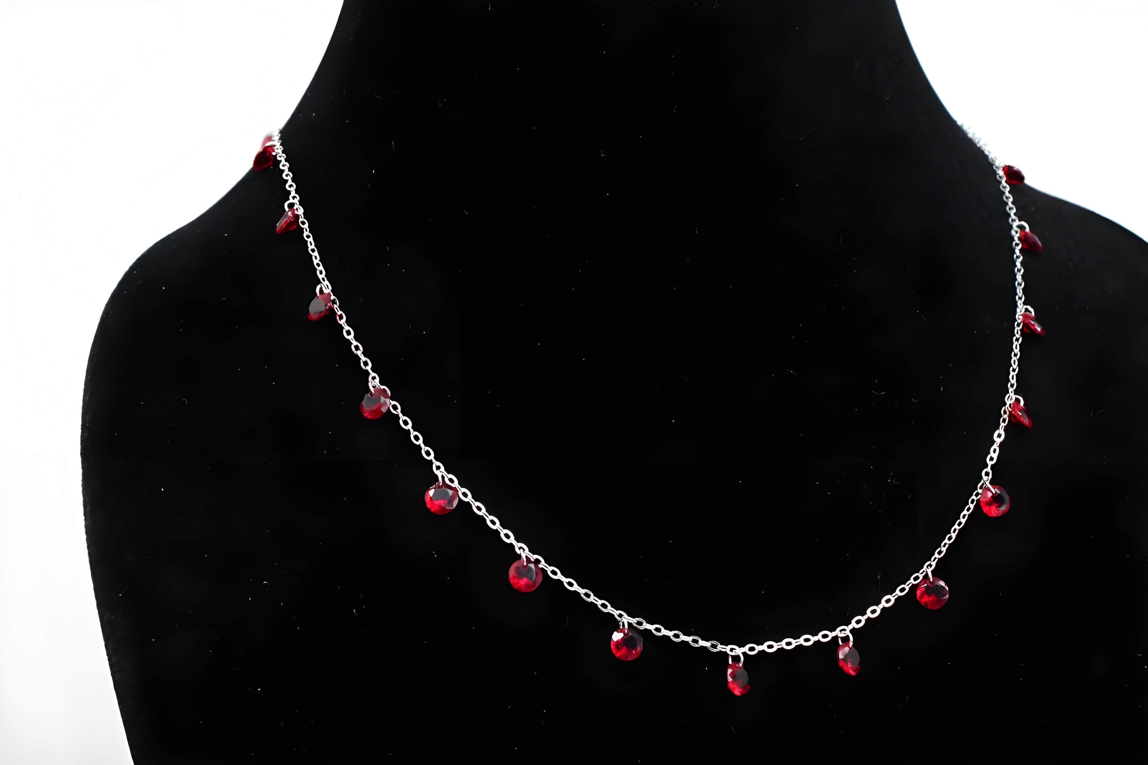 Chic Red Diamond VeeLux Crystal Necklace on Fancy Silver Chain