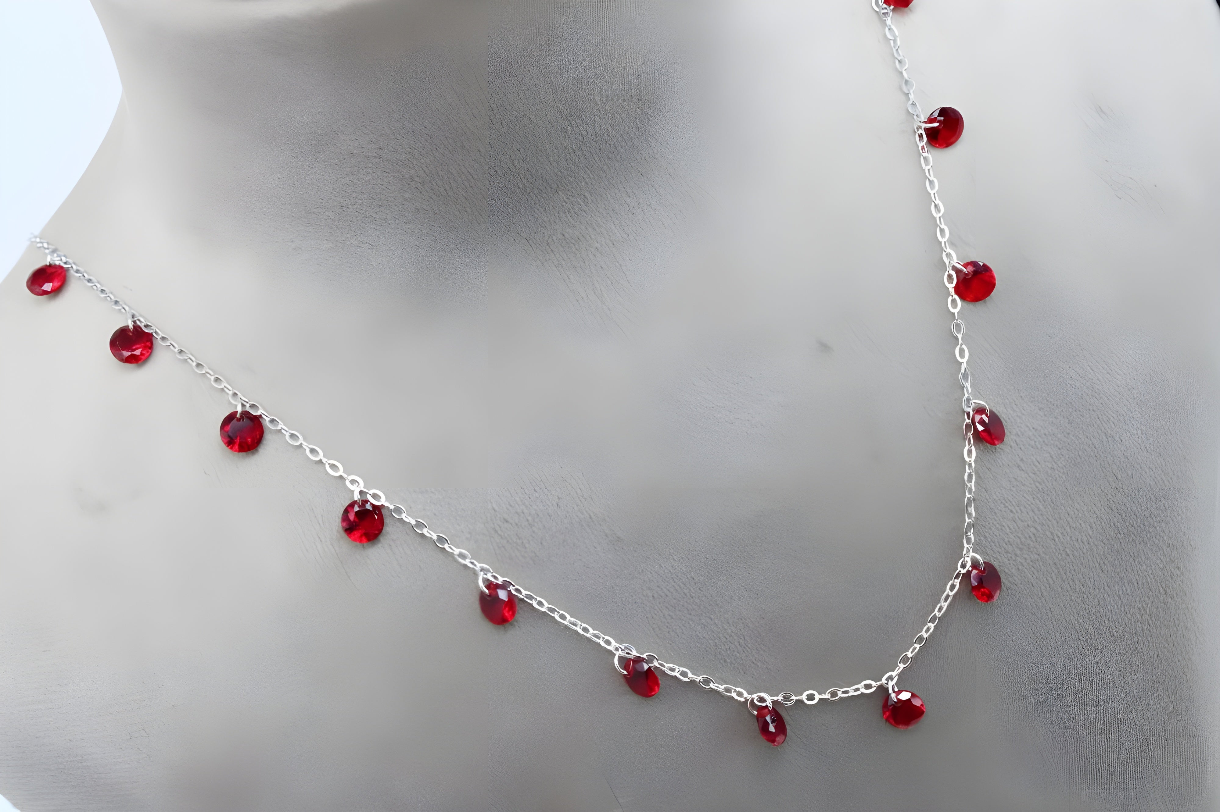 Chic Red Diamond VeeLux Crystal Necklace on Fancy Silver Chain