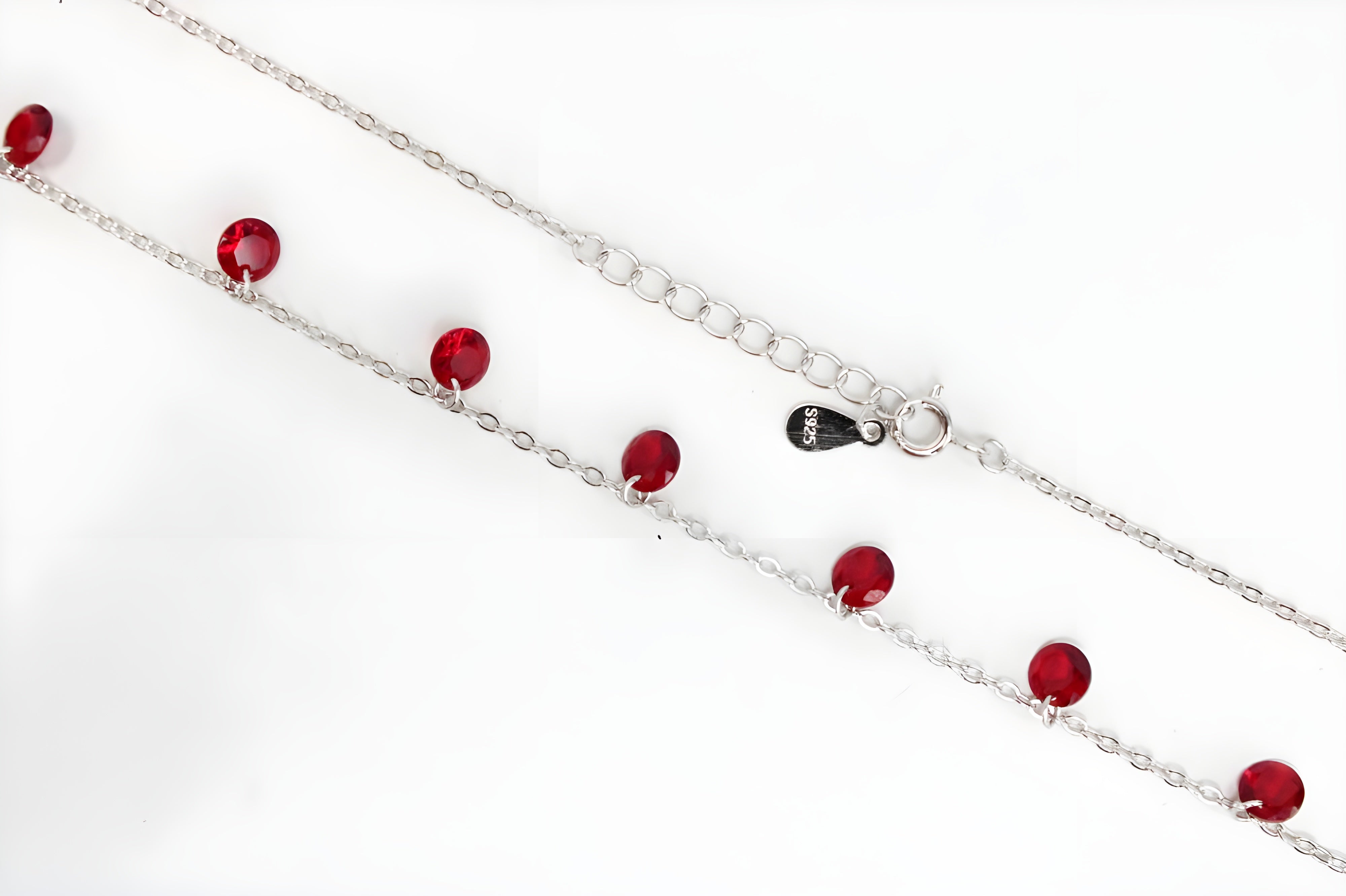 Chic Red Diamond VeeLux Crystal Necklace on Fancy Silver Chain