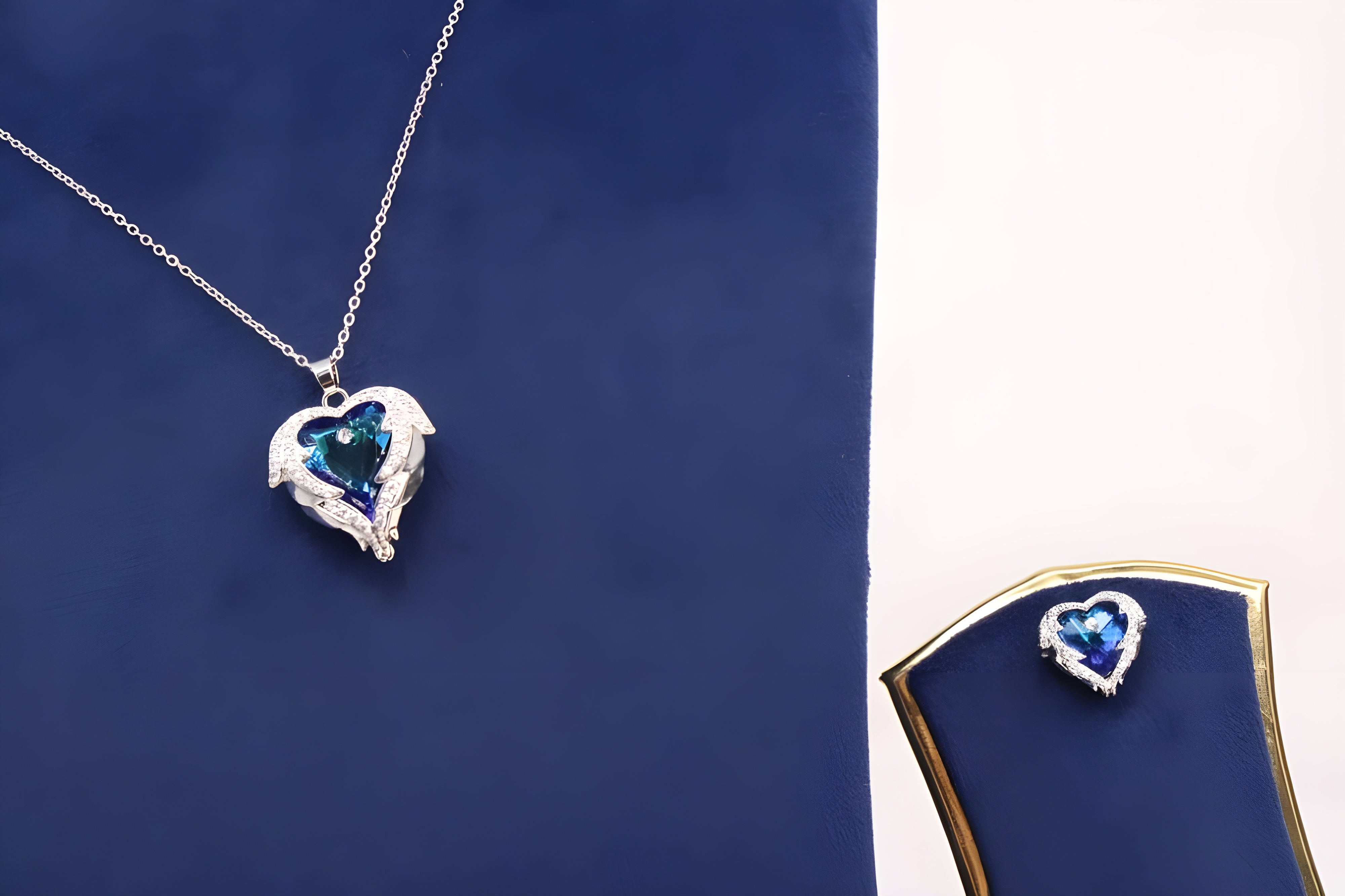 Angel Wings Blue Heart Pendant Set