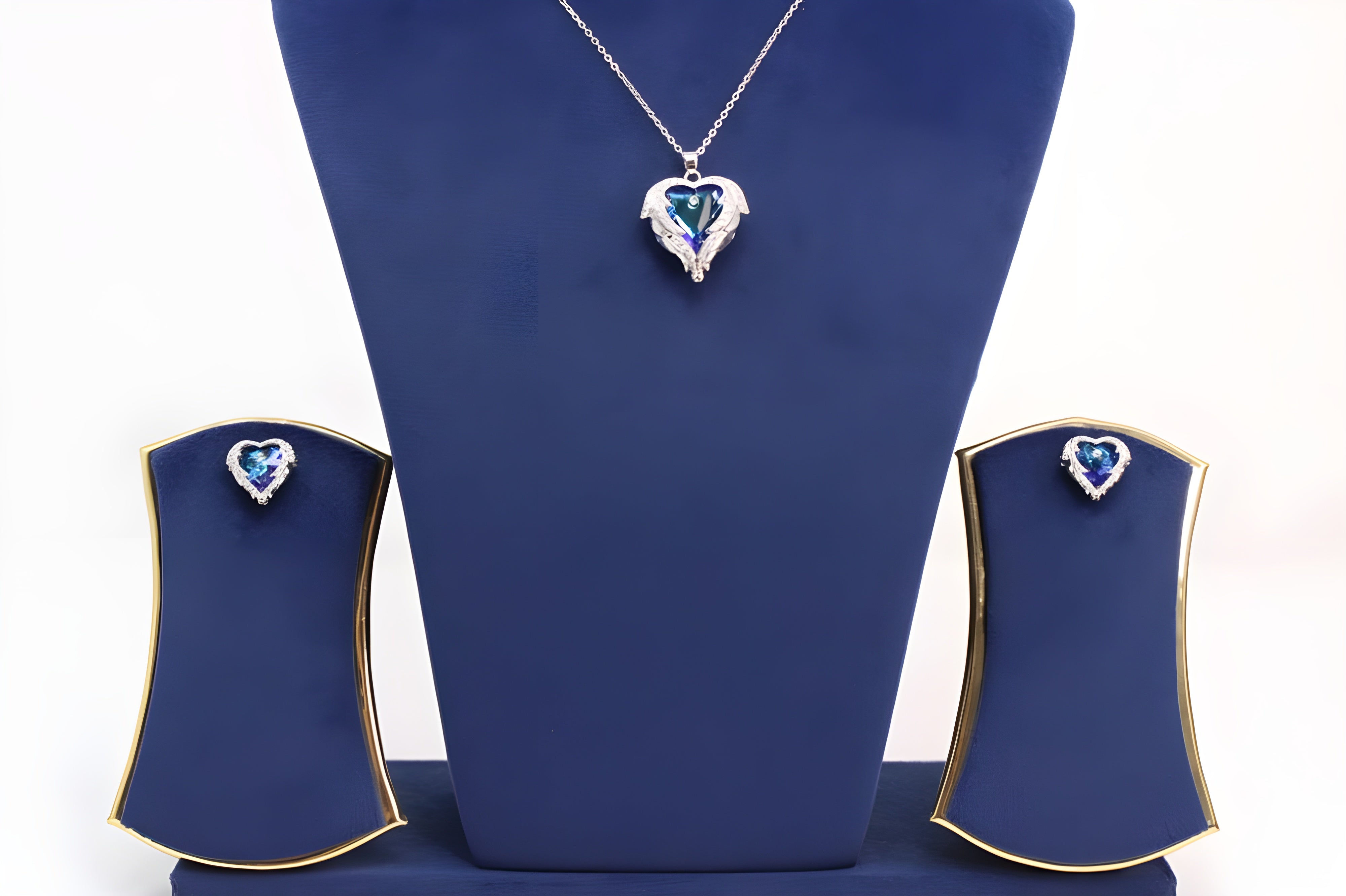 Angel Wings Blue Heart Pendant Set