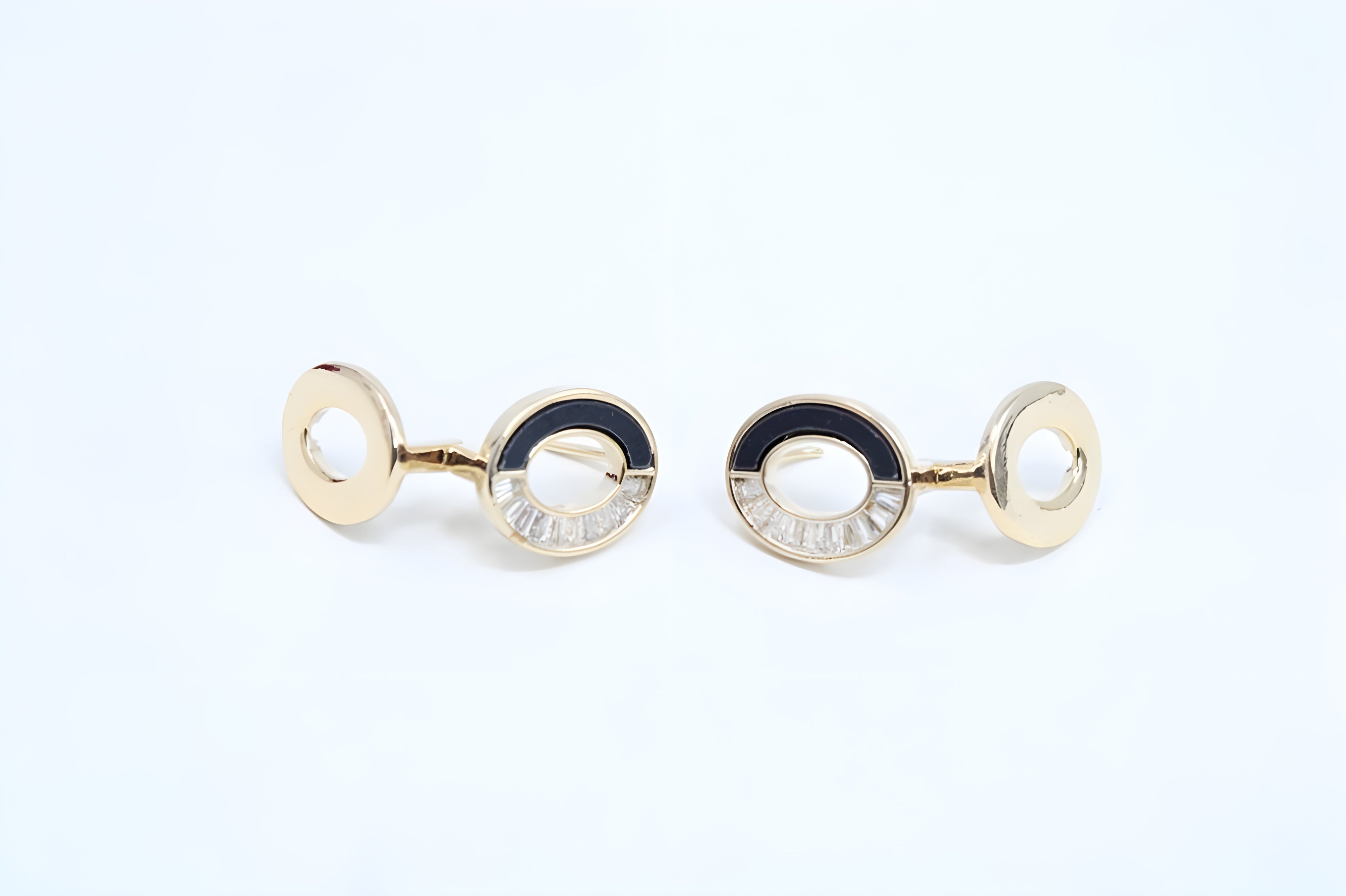 Two-Tone Black and Gold Diamond Design Earrings