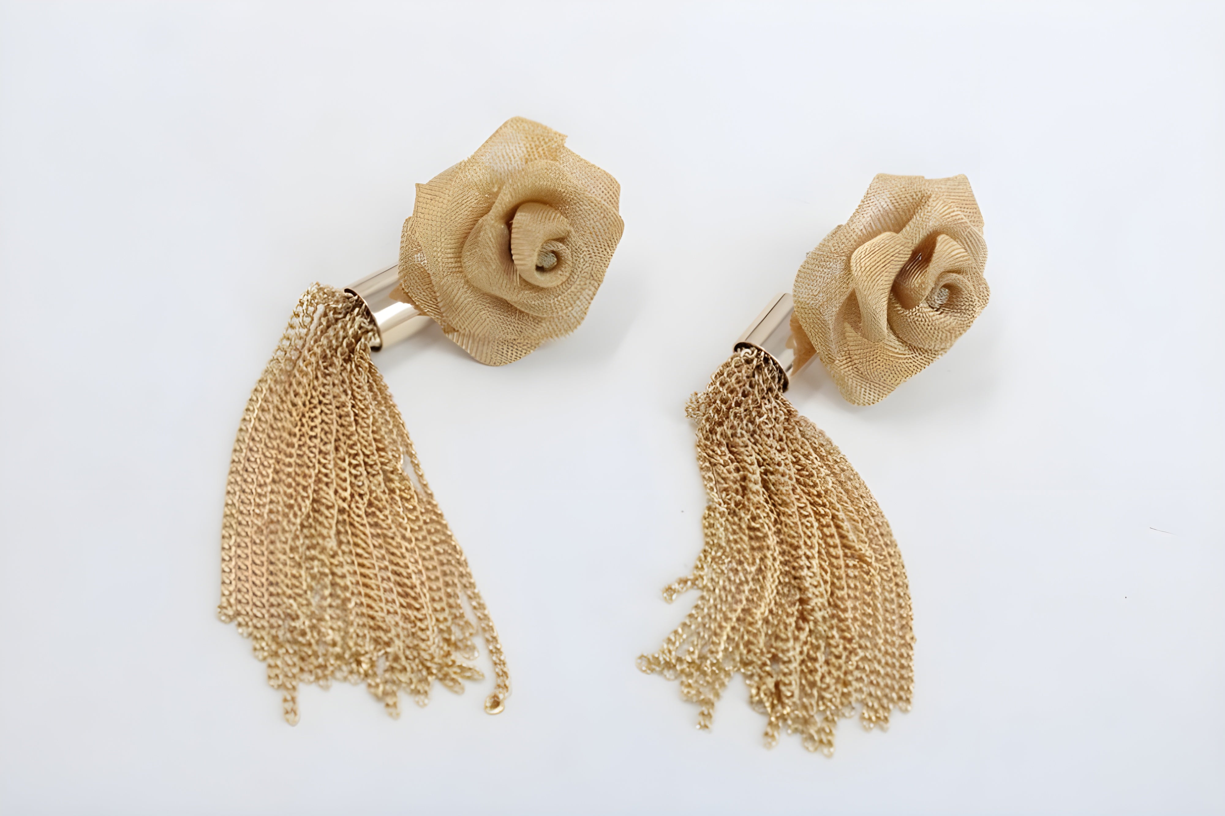 Chic Beige Blossom Tassel Earrings