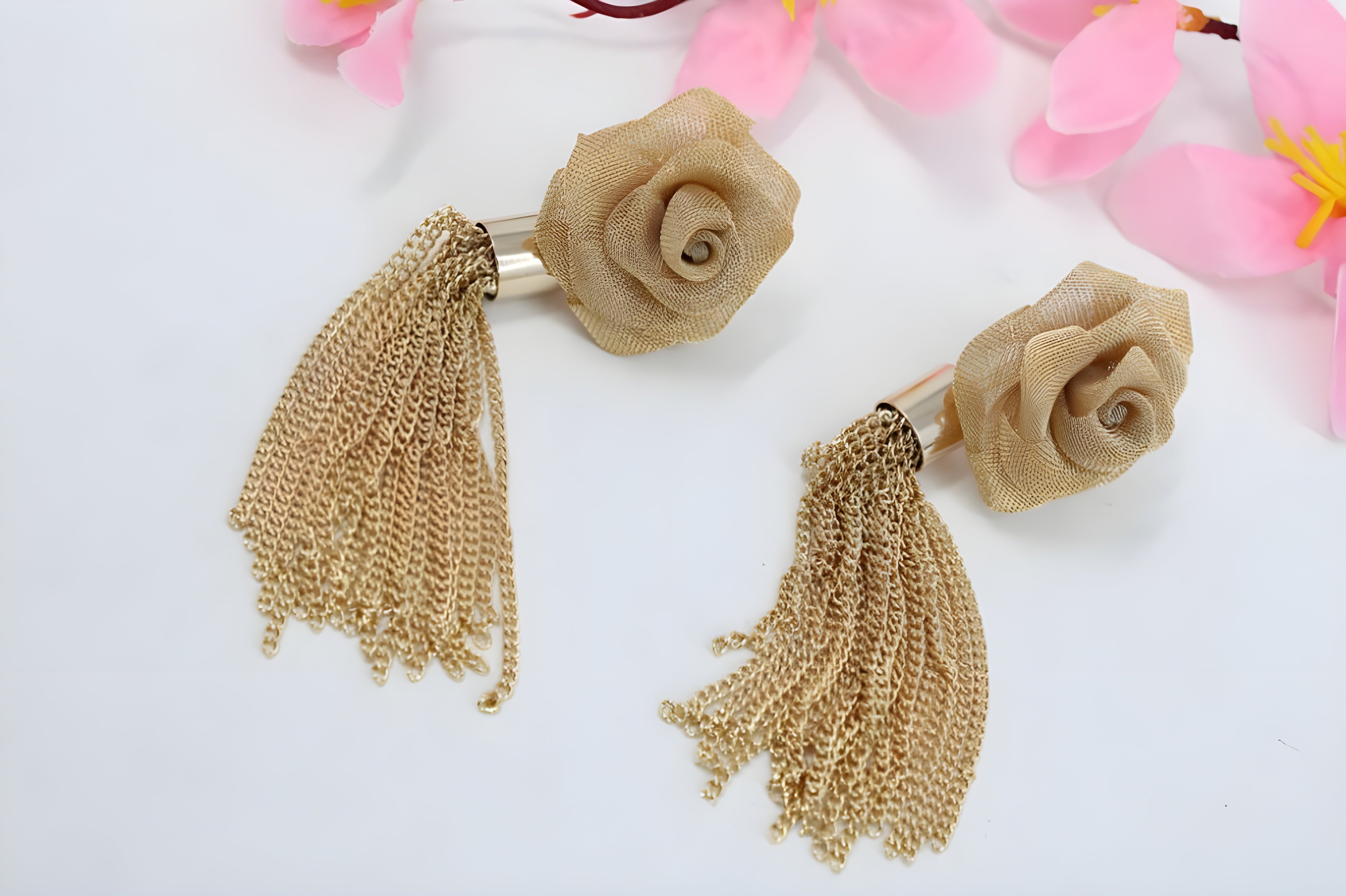 Chic Beige Blossom Tassel Earrings