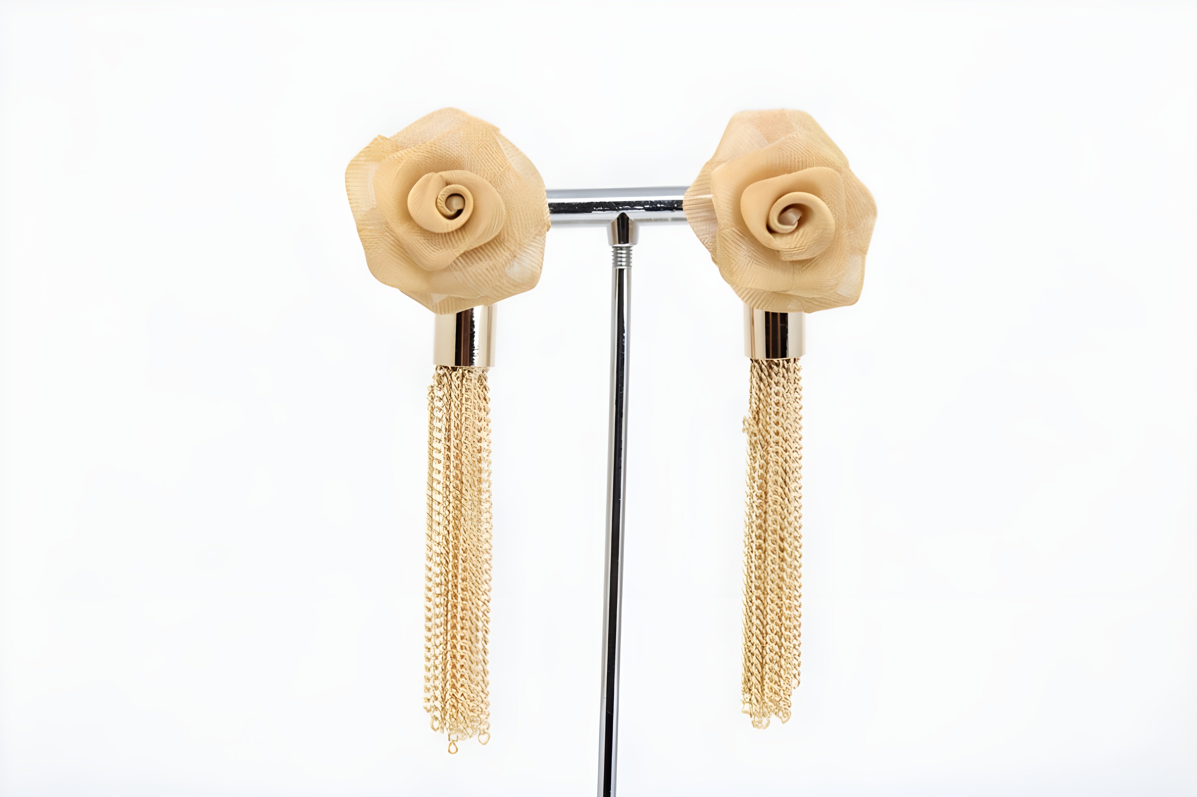 Chic Beige Blossom Tassel Earrings