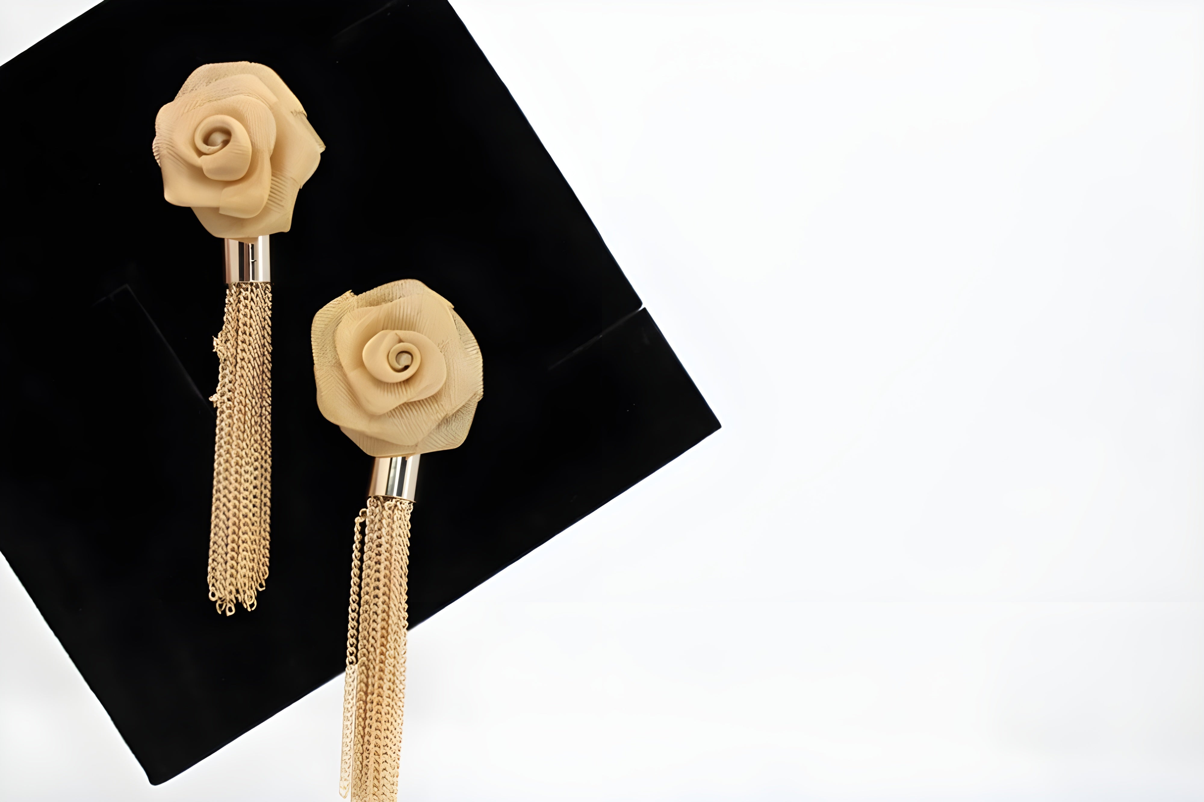 Chic Beige Blossom Tassel Earrings