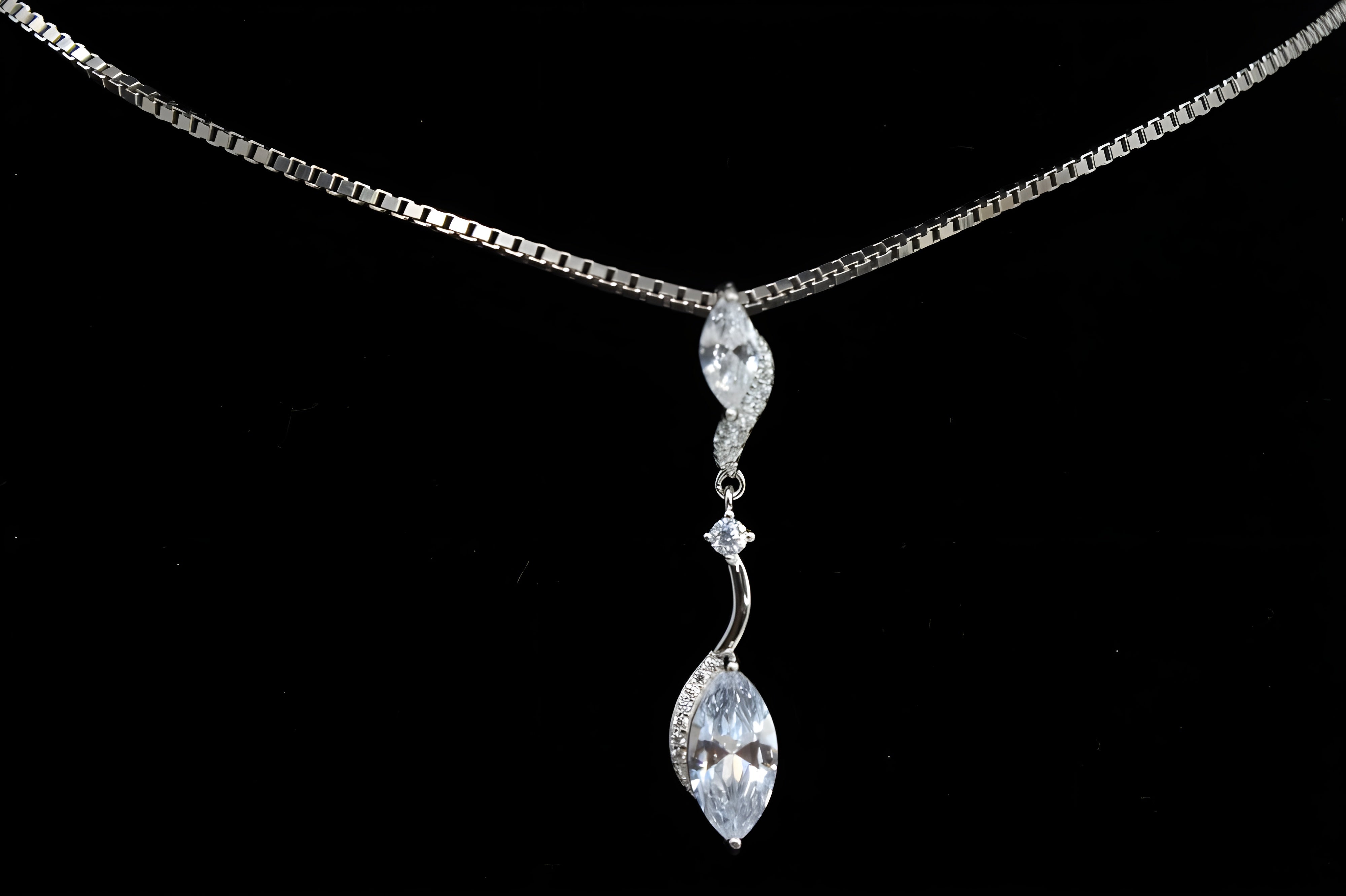 Sterling Silver Marquise Elegance Jewelry Set - Ring, Drop Earrings & Pendant with Diamond Accents