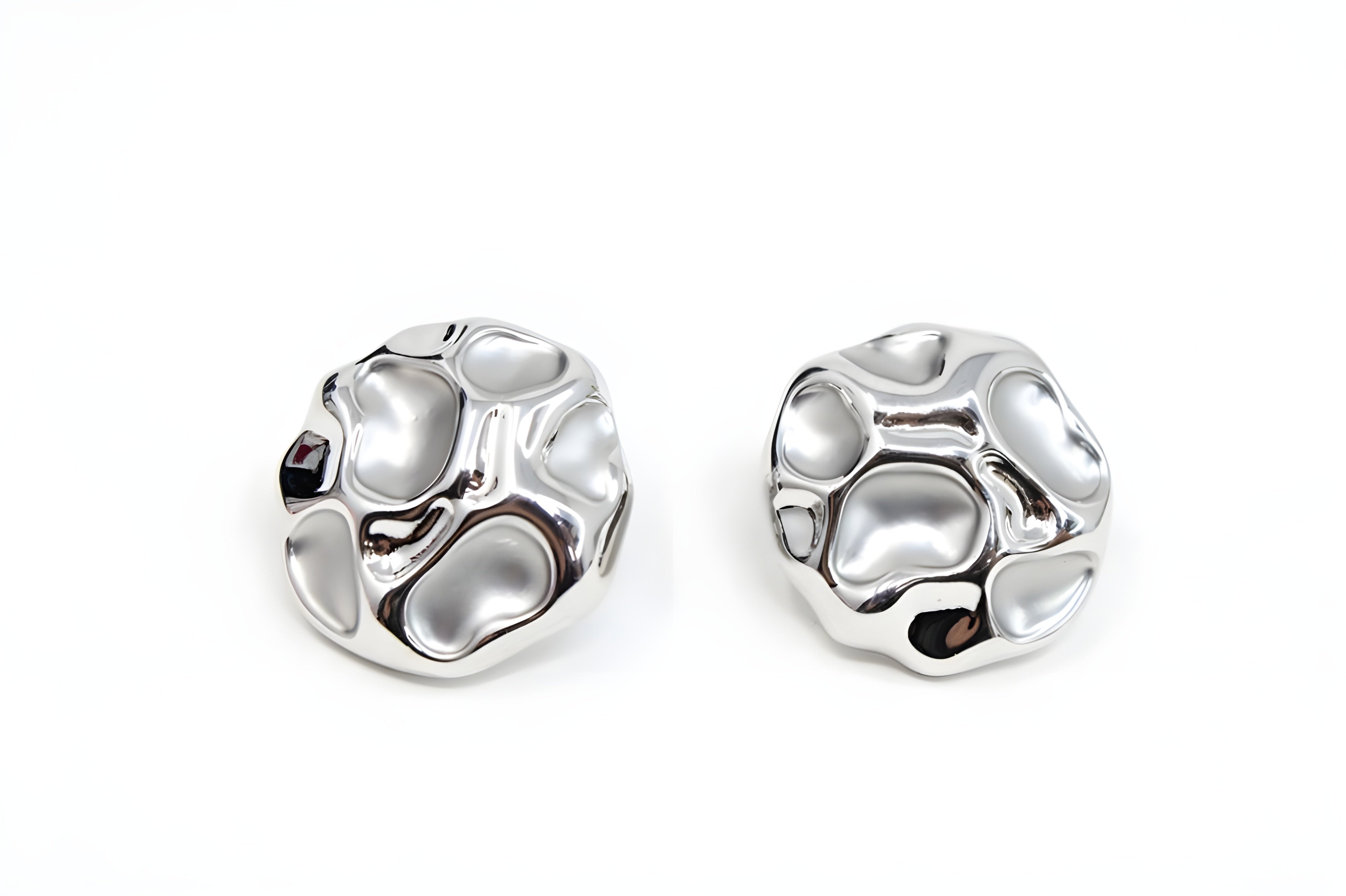 Sculptural Silver-Tone Metal Stud Earrings